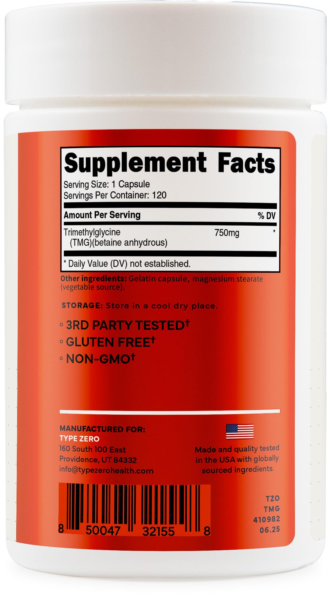 Type Zero Clean TMG Trimethylglycine Capsules 240