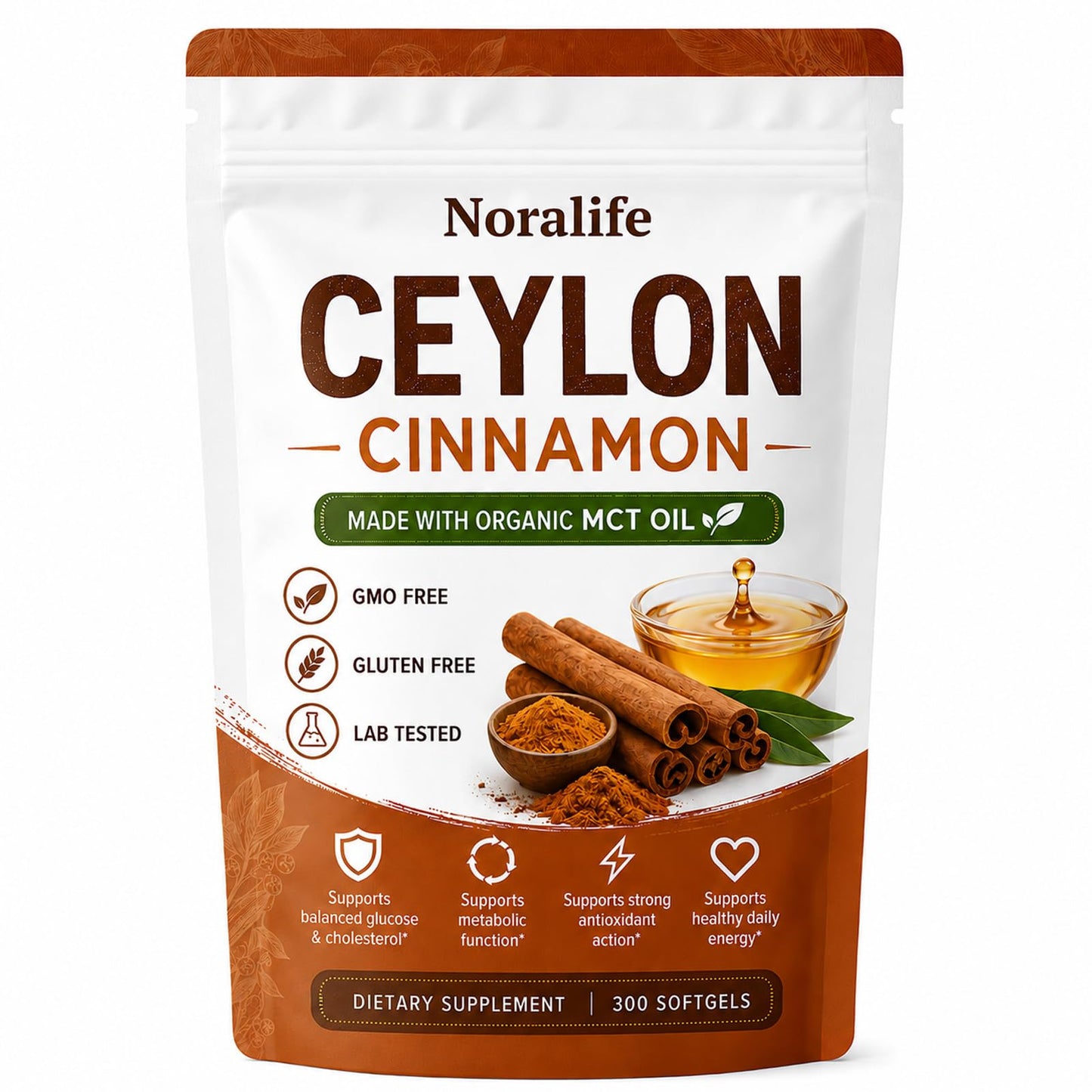 EILTEAU Noralife Ceylon Cinnamon Softgels, 300 Softgels