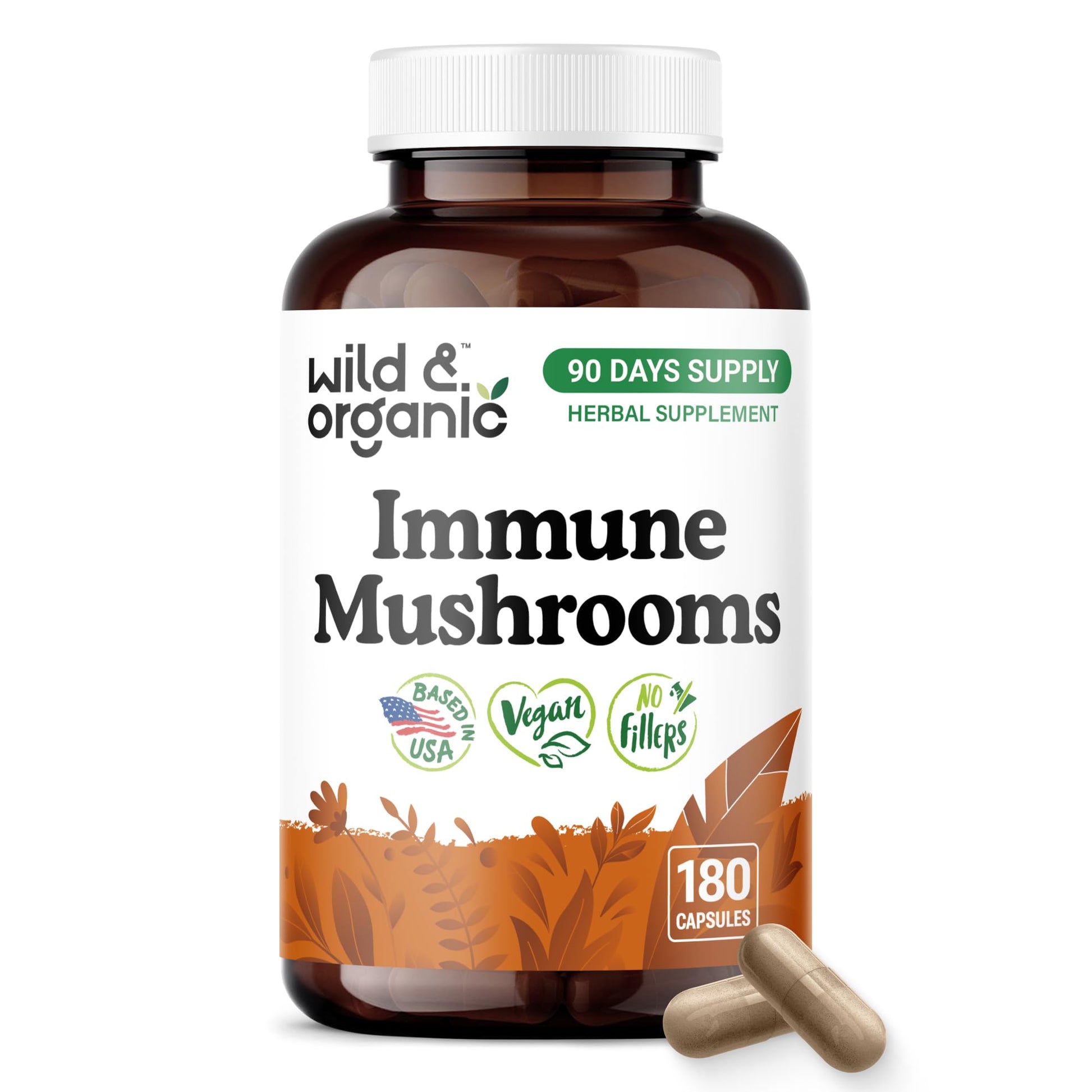 Wild & Organic Immune Mushroom Blend Capsules 180 Count