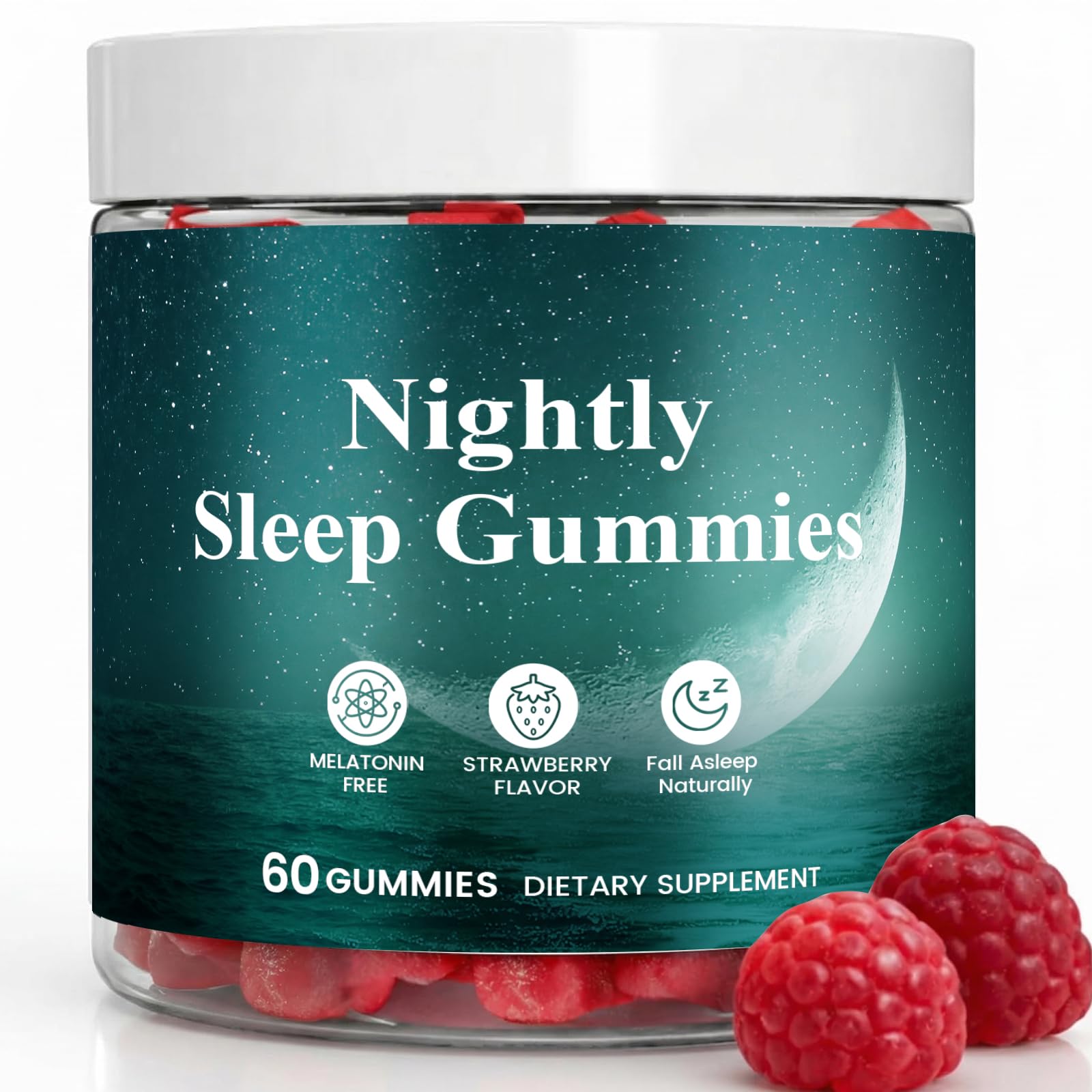 TOGOLIUN Nightly Sleep Gummies for Adults, No Melatonin, with Magnesium, L-Theanine, GABA, and Glycine, Calm Mind & Restful Sleep Support, Strawberry Flavor, 60 Gummies