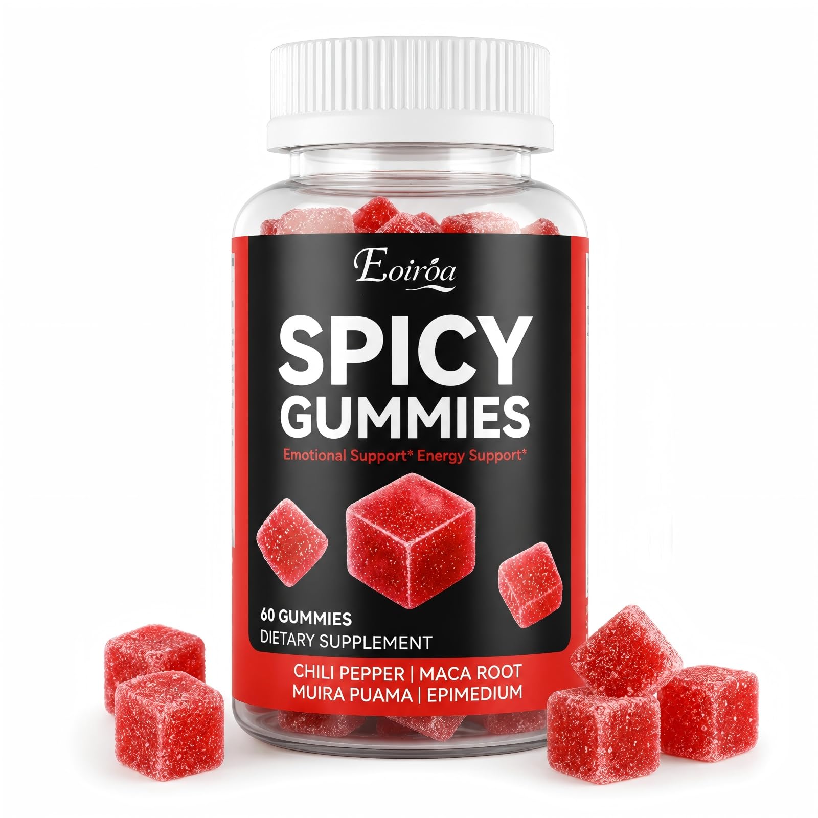 Eoiroa Spicy Gummies Cubes for Couples, Sweet Heat Chili Candy with Maca Root & Epimedium to Support Shared Energy, Mood & Daily Vitality, 60 Count
