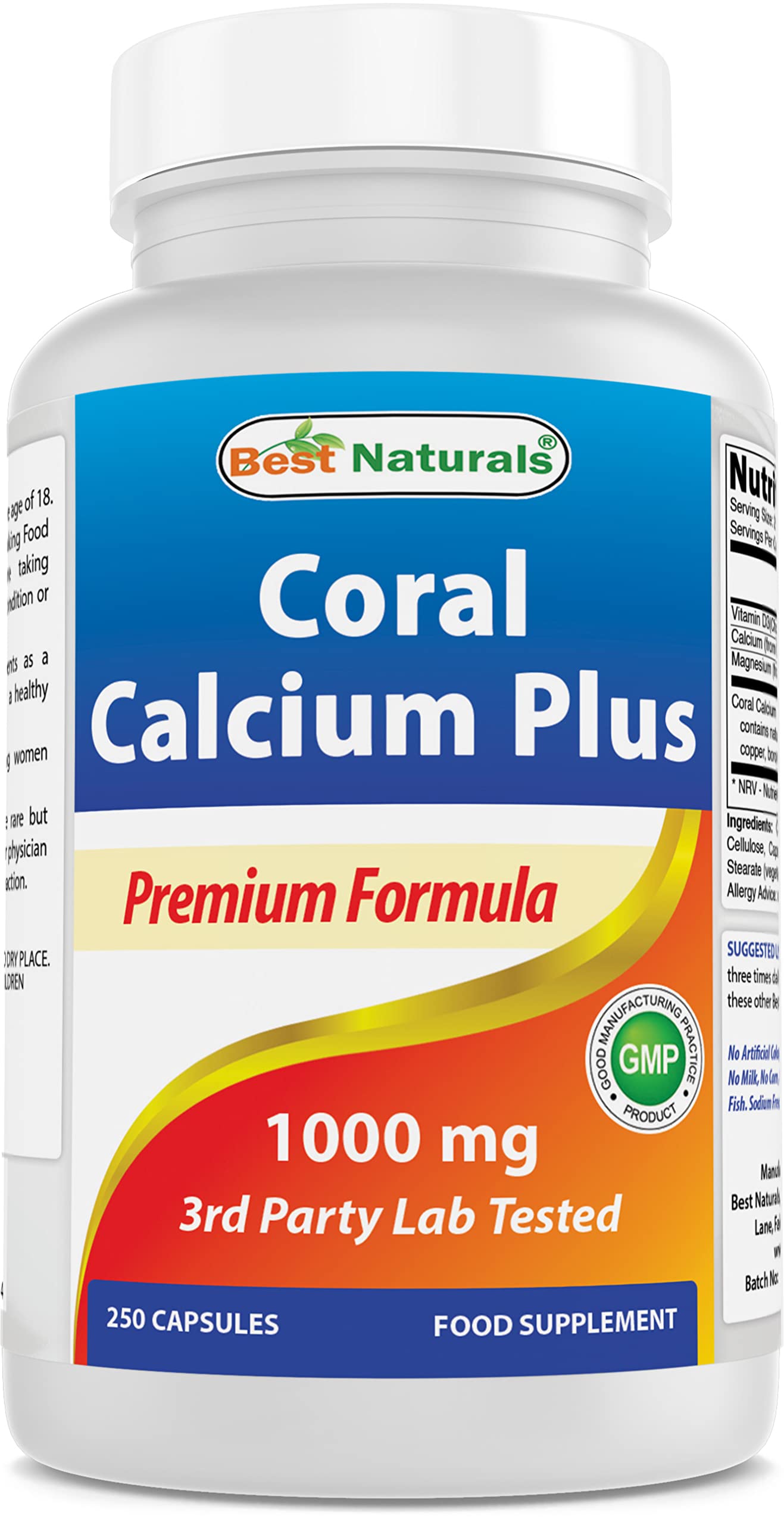 Best Naturals Coral Calcium Plus 1000 mg Capsules 250 Count
