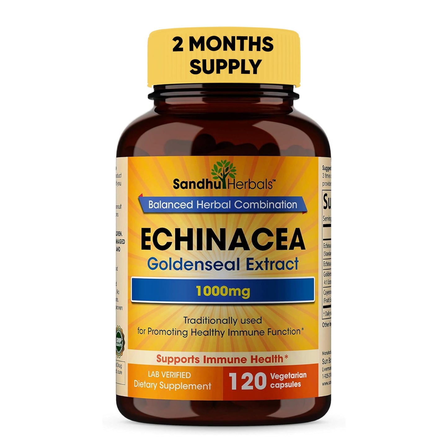 SANDHUHERBALS Echinacea Goldenseal 1000 Mg Capsule 120 Count