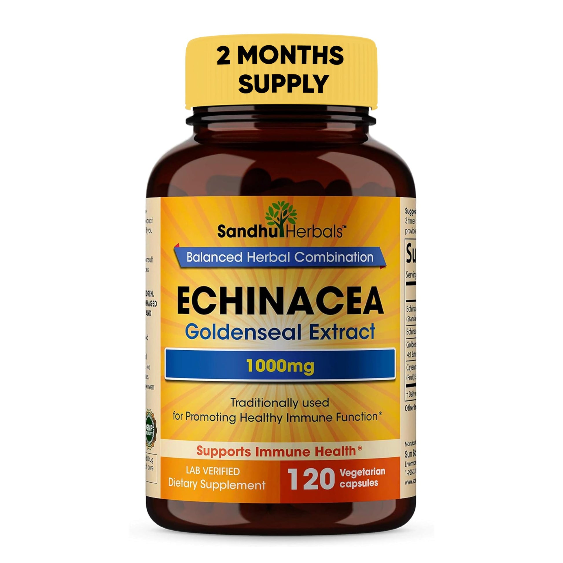 SANDHUHERBALS Echinacea Goldenseal 1000 Mg Capsule 120 Count