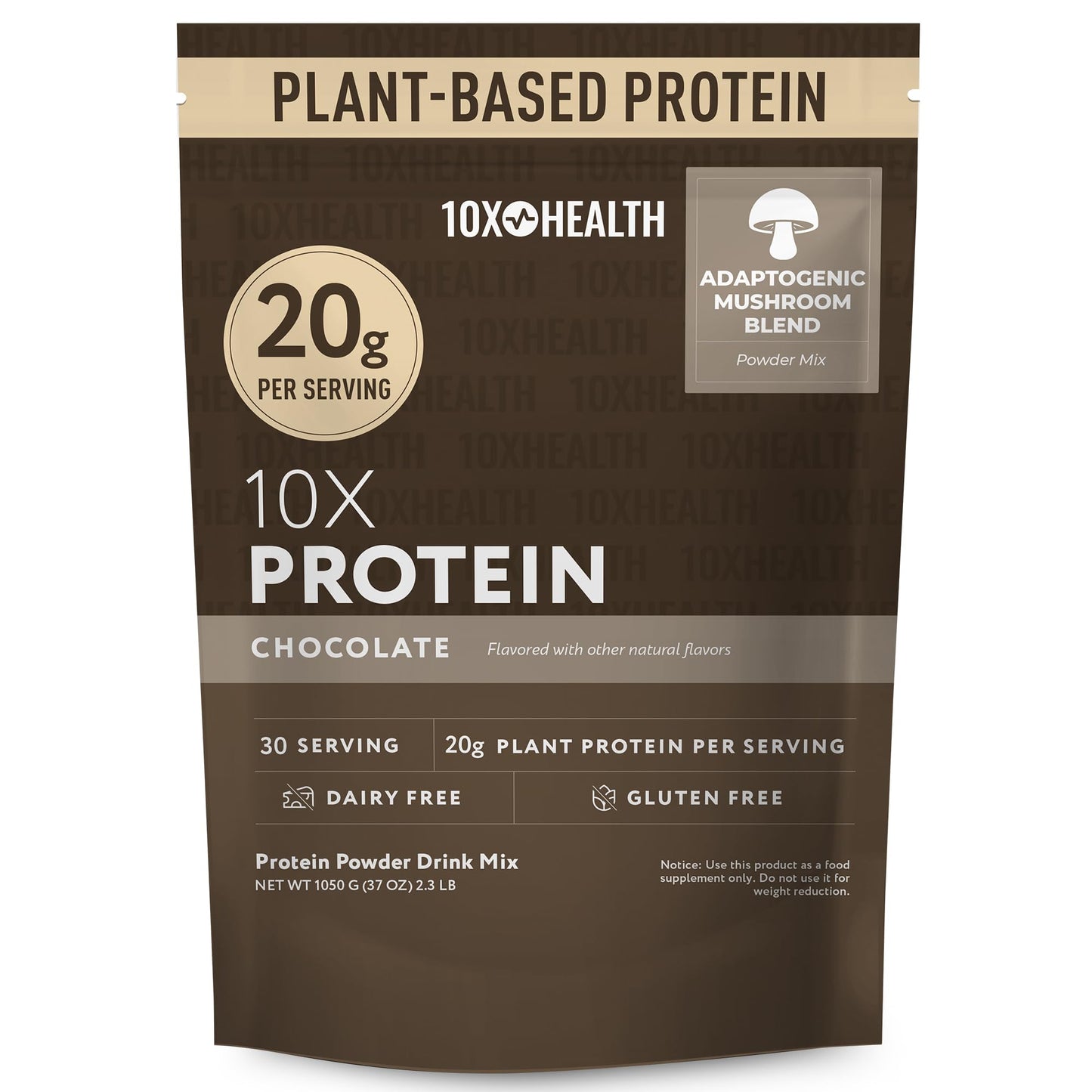 10X Health System Vegan Protein Powder - Plant-Based Protein Powder with 20g Protein per Serving, Dairy Free, Gluten Free, Chocolate Flavor, 37 Servings