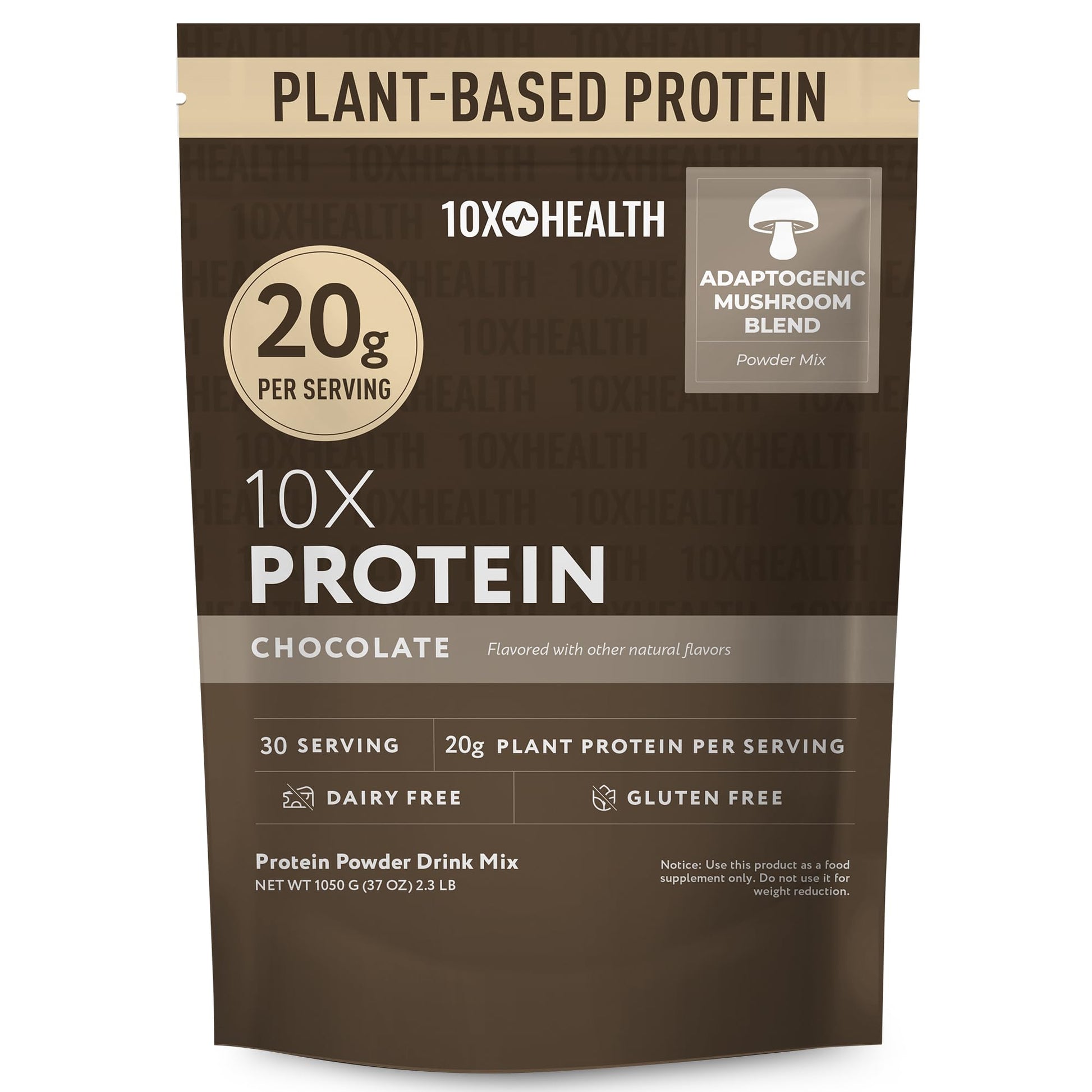 10X Health System Vegan Protein Powder - Plant-Based Protein Powder with 20g Protein per Serving, Dairy Free, Gluten Free, Chocolate Flavor, 37 Servings