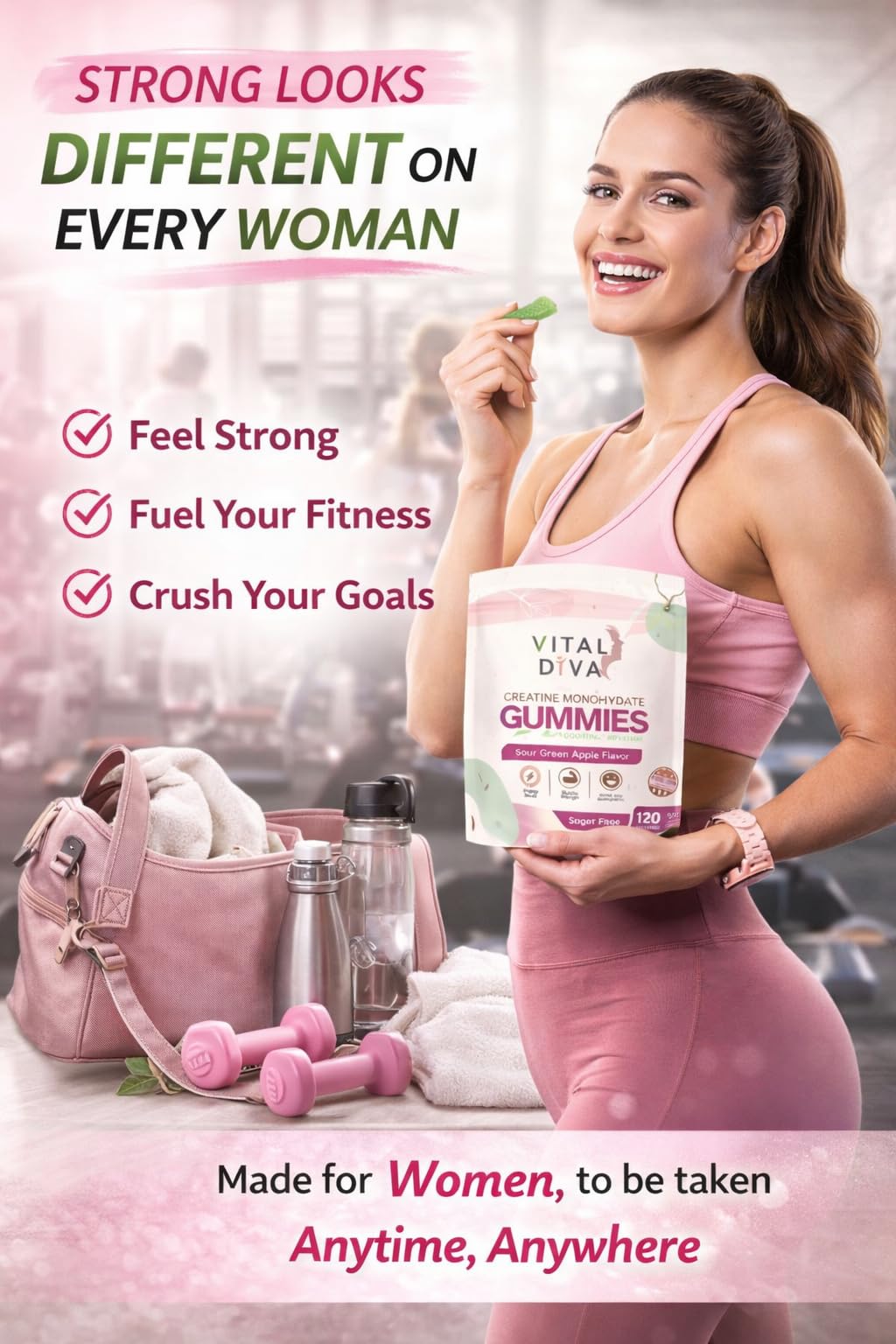 Vital Diva Creatine Monohydrate Gummies for Women, 120 Count