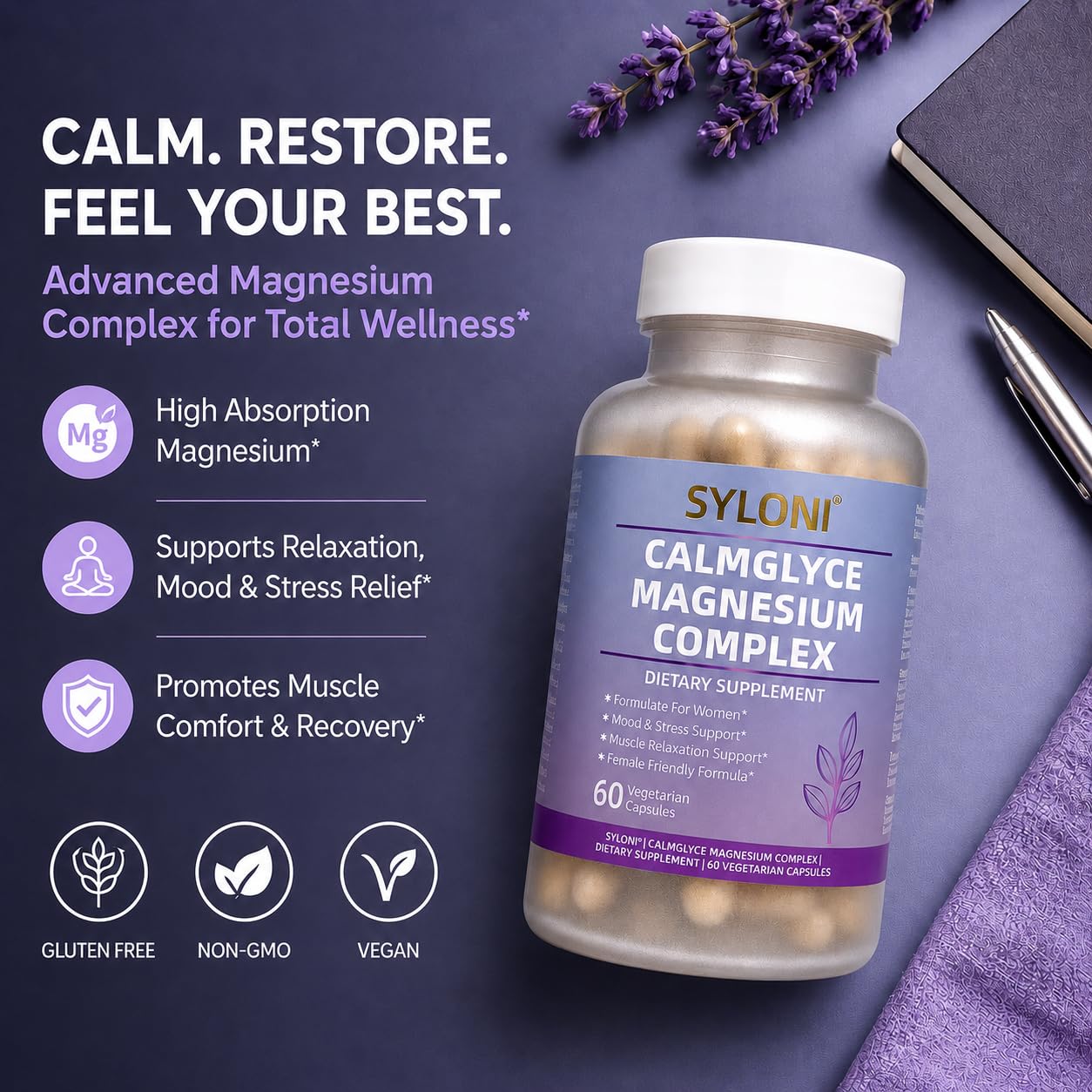 Syloni Magnesium for Women, 60 Vegetarian Capsules