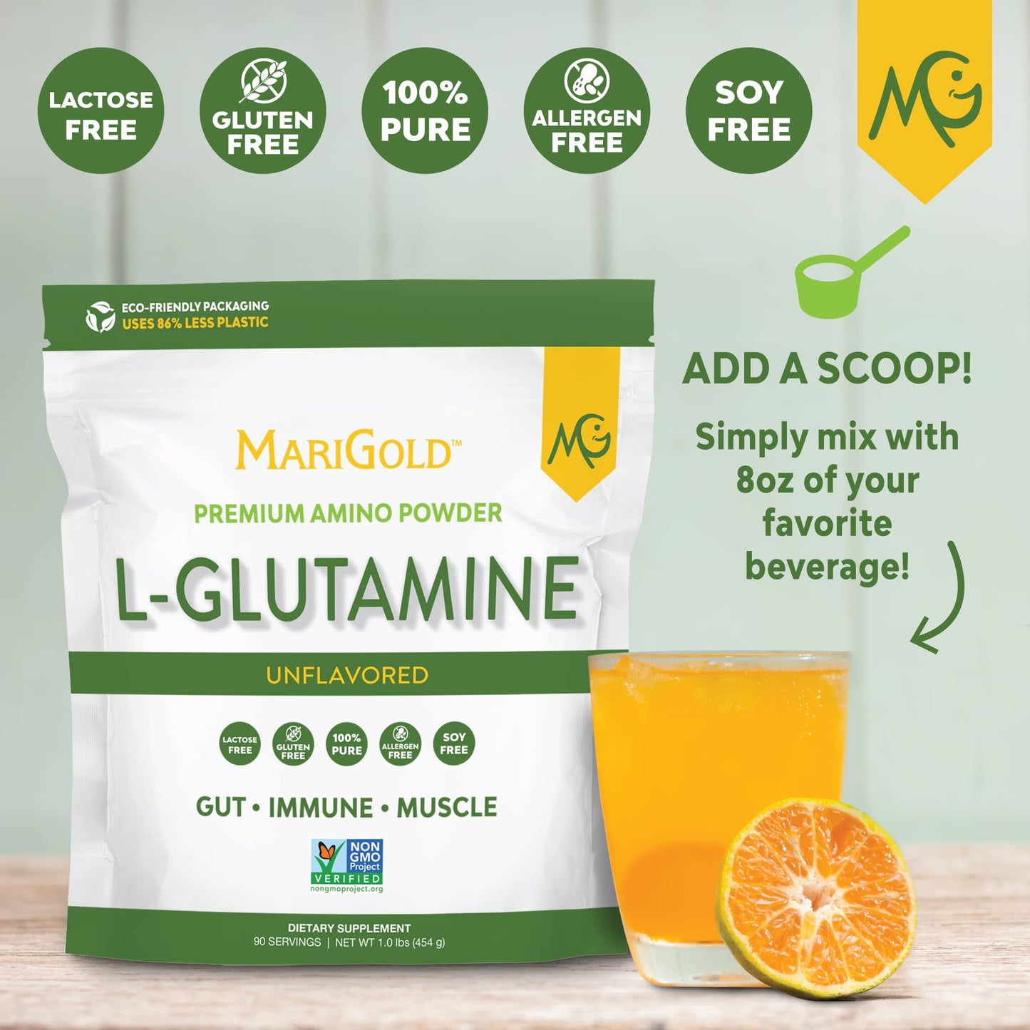 MariGold Pure Unflavored L-Glutamine Powder, 16 oz
