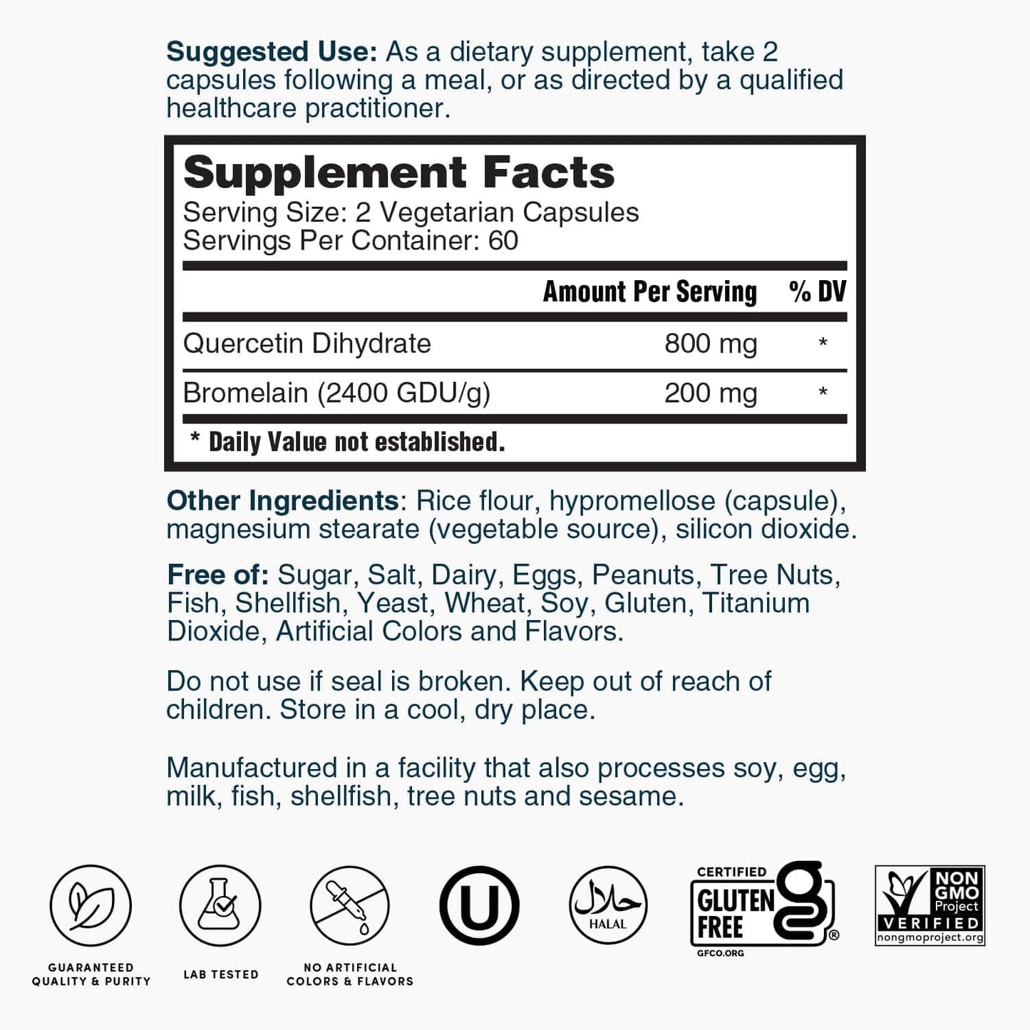 Nature's Lab Quercetin Bromelain 120 Capsules
