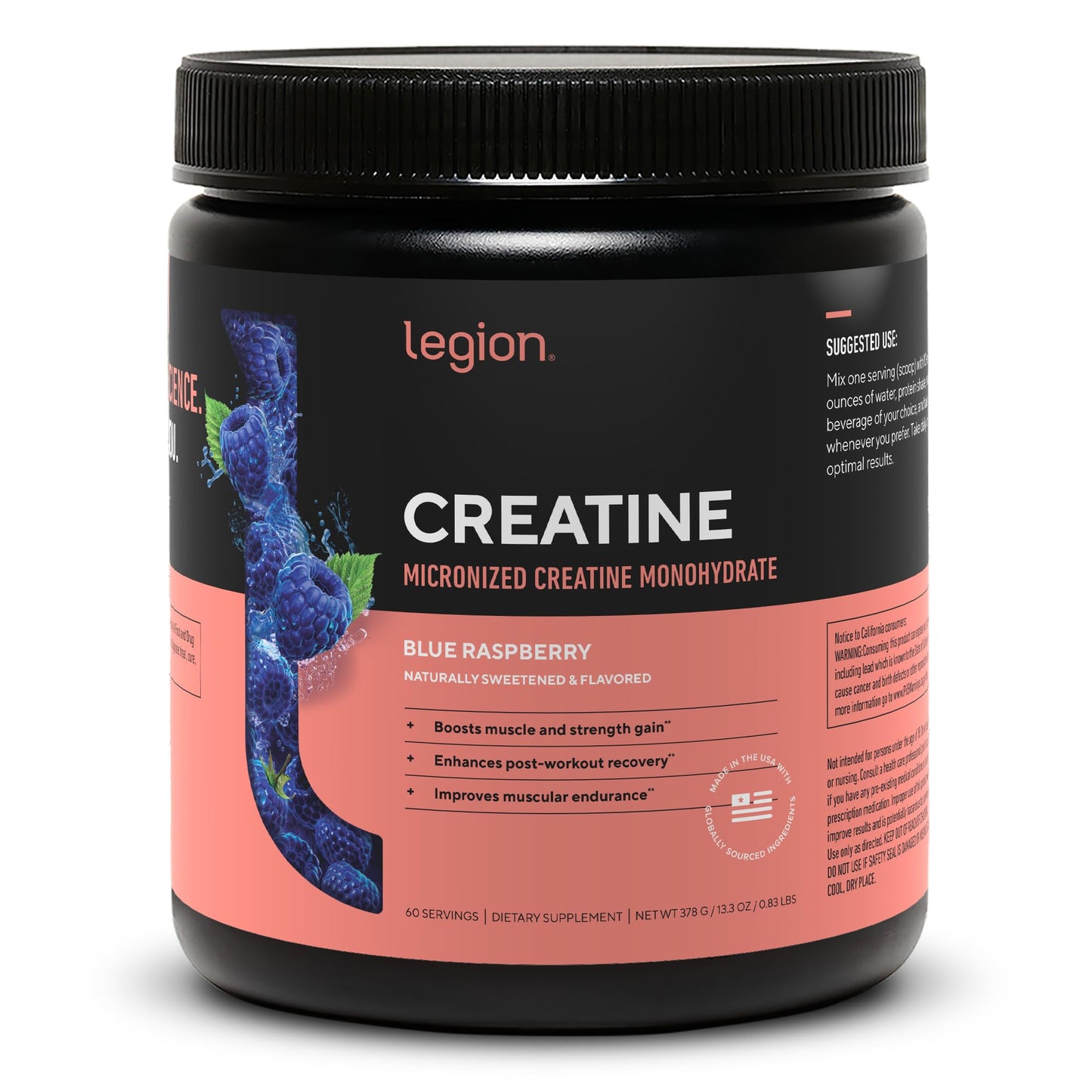 LEGION Micronized Creatine Monohydrate Powder, 13.3 oz, 60 Servings