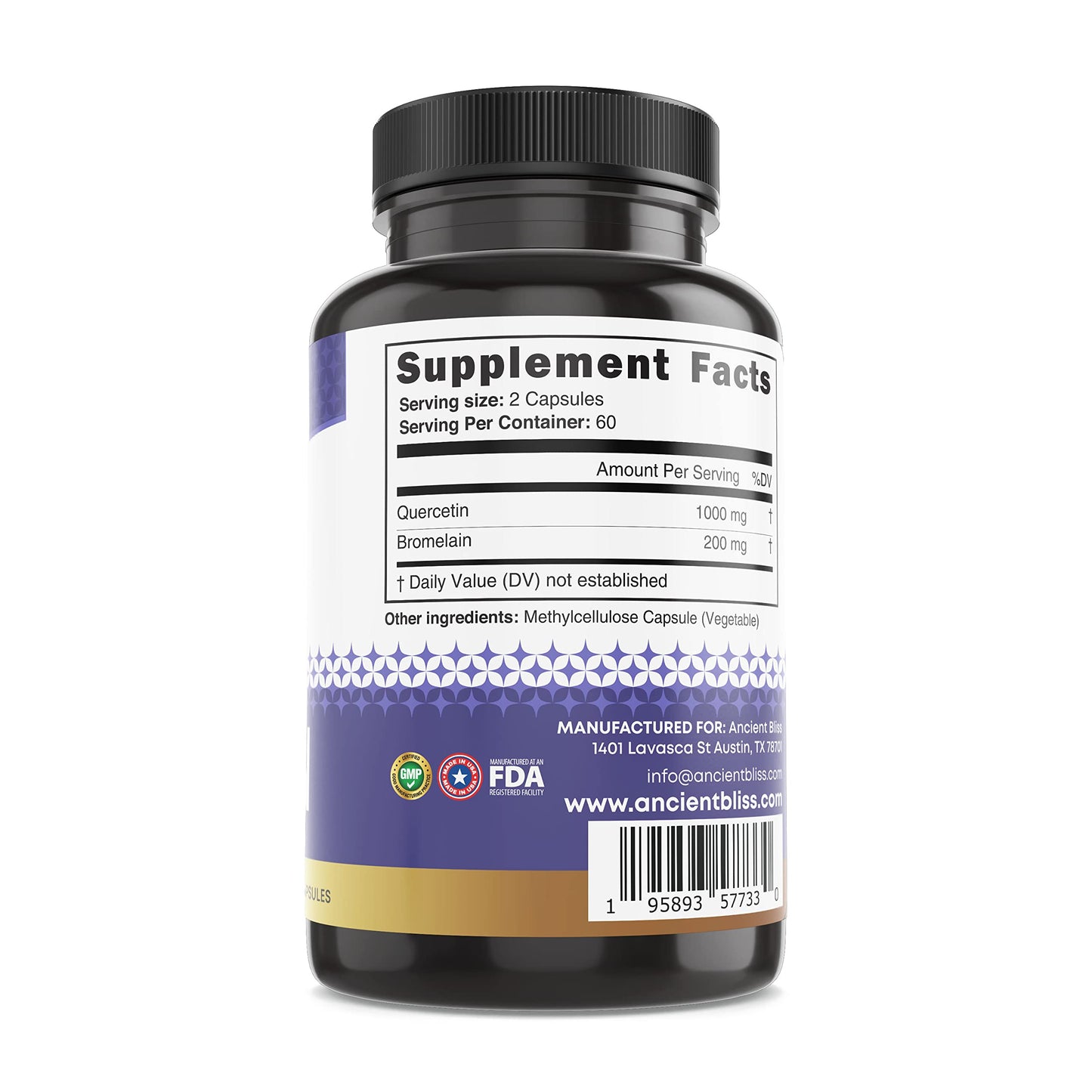 Ancient Bliss Quercetin with Bromelain Capsules, 120 Capsules