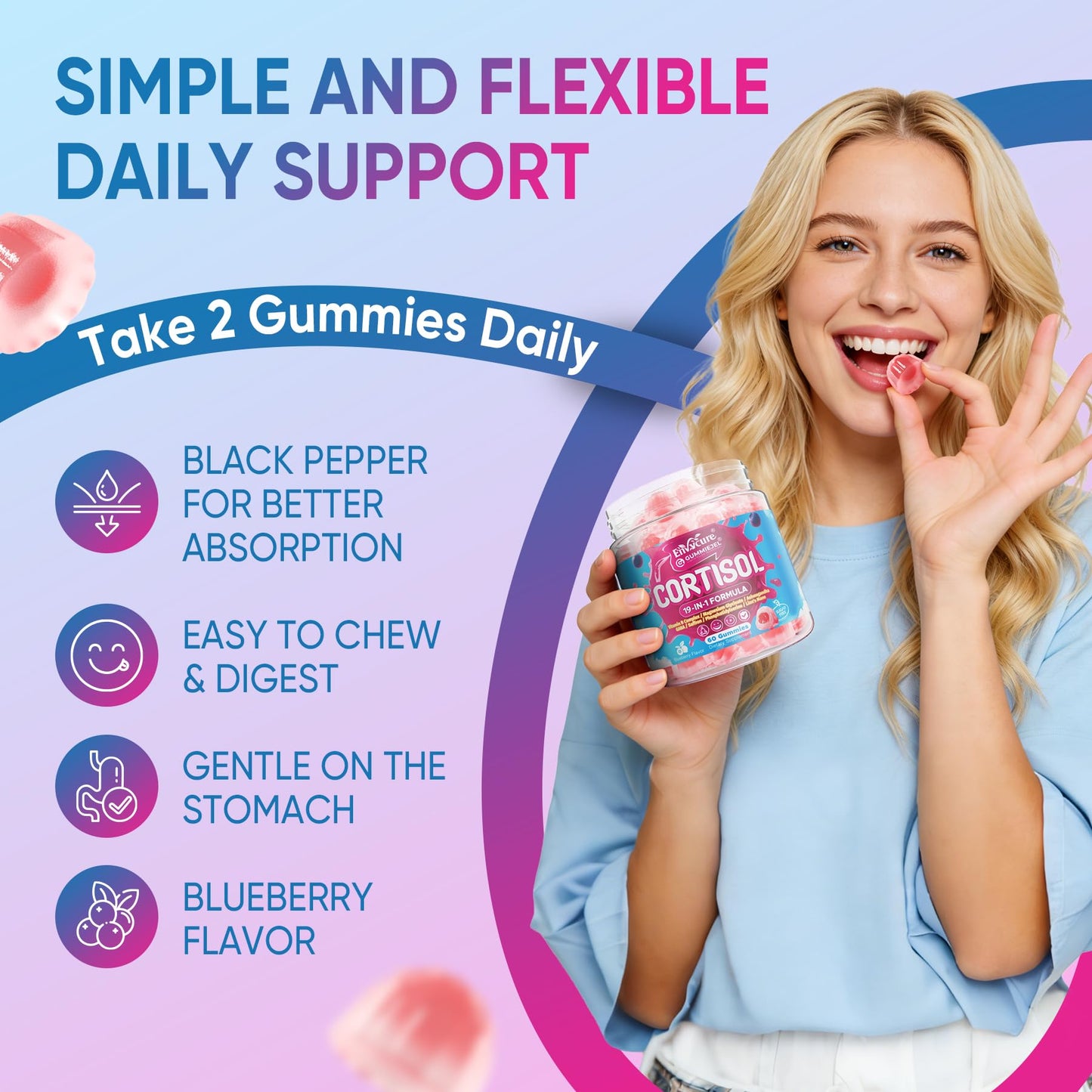 EnvyCure Cortisol Gummies for Women & Men, 60 Count