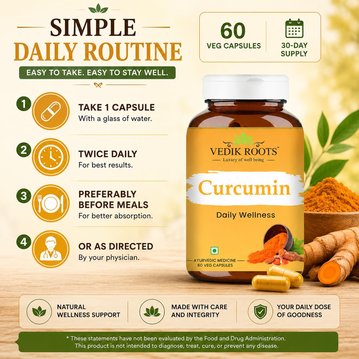 VEDIKROOTS Curcumin Capsules 1 Count