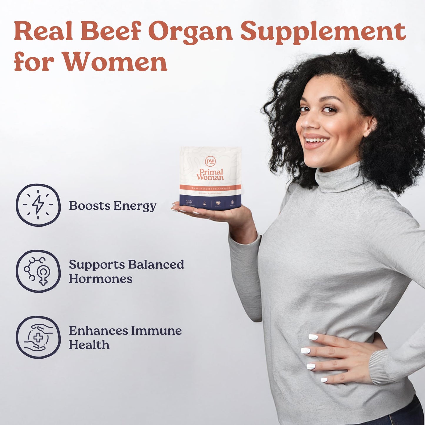Primal Woman Beef Organ Liver Heart for Women, Grass-Fed Capsule, 60 Count