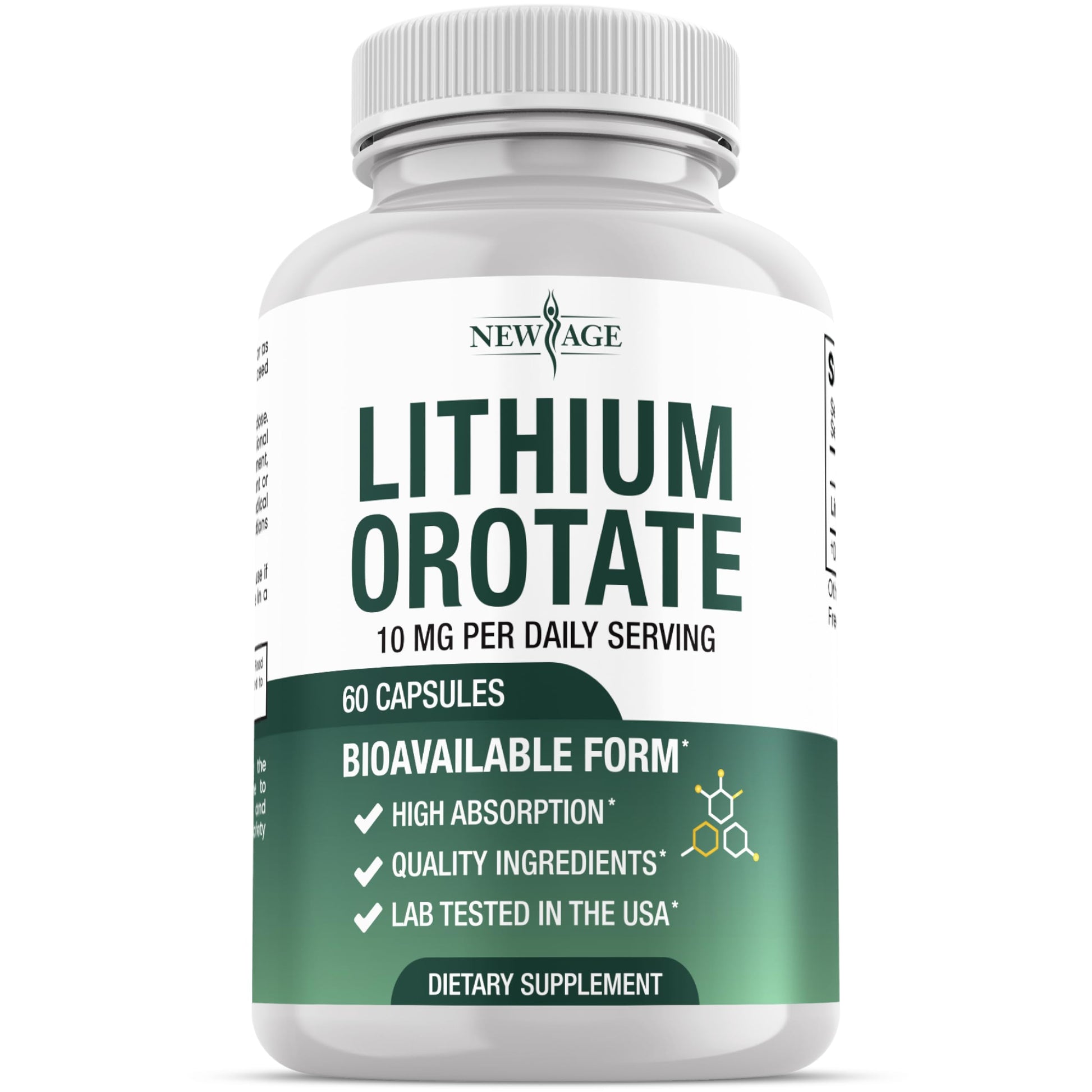 NEW AGE Lithium Orotate 5mg Per Capsule, 60 Capsules