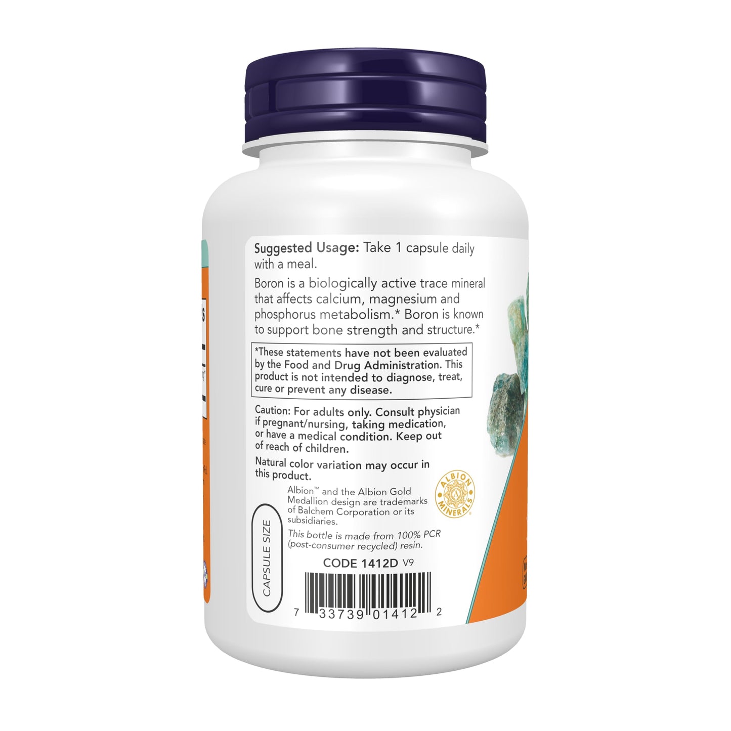 NOW Foods Boron 3 mg (Bororganic Glycine) Structural Support Capsules, 250 Count