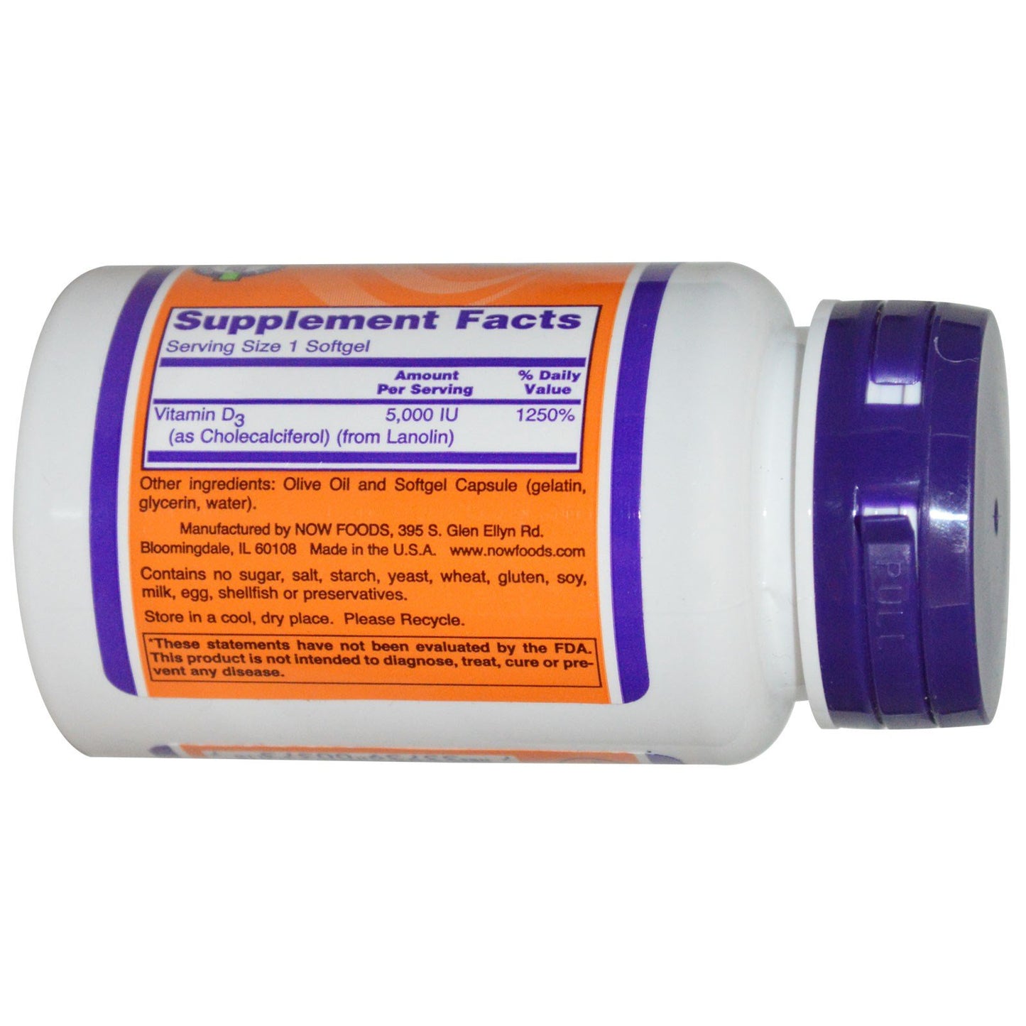 NOW Foods Vitamin D-3 5000 IU Softgels, 480 Softgels