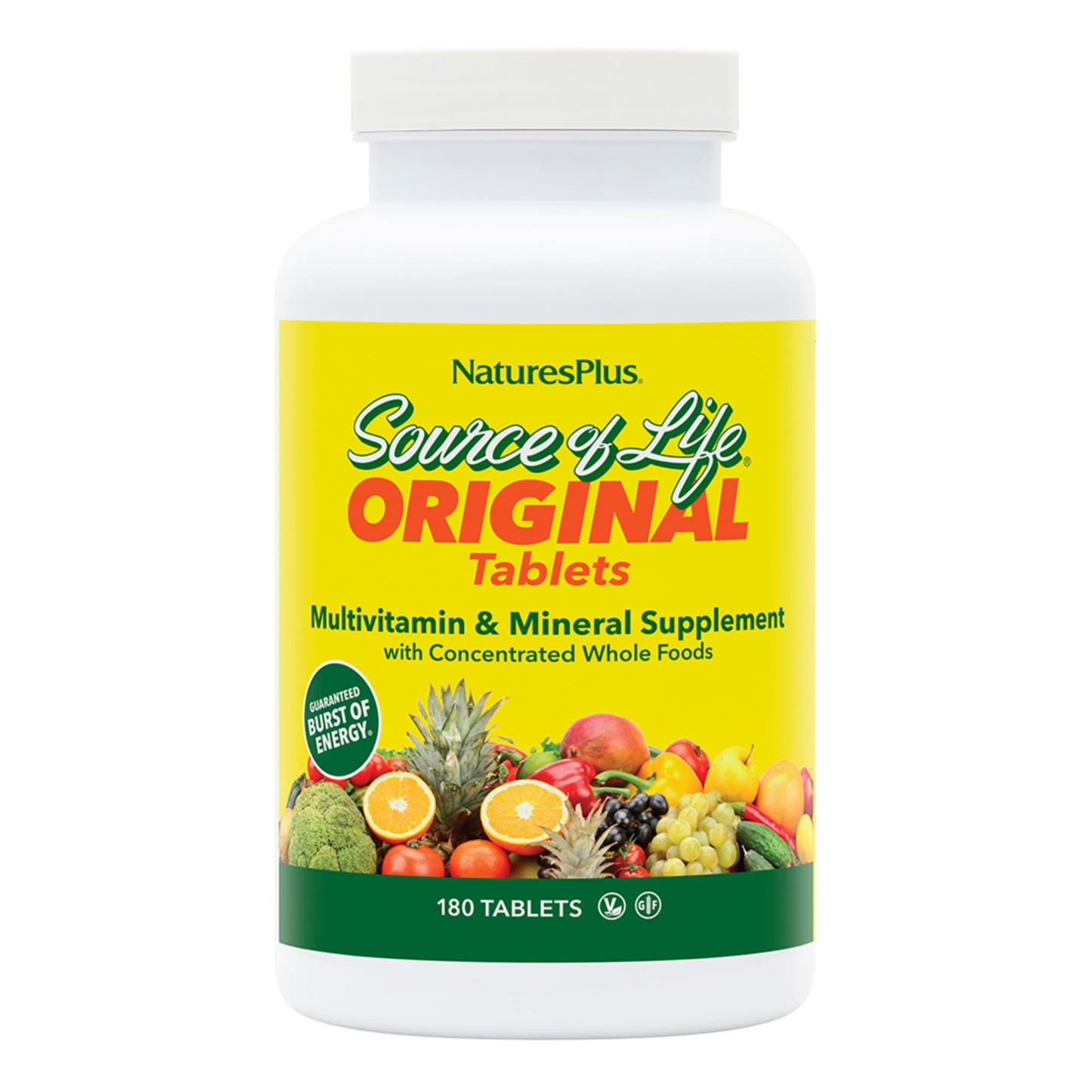 NaturesPlus Source of Life Multivitamin & Mineral Supplement with Concentrated Whole Foods, 180 Tablets