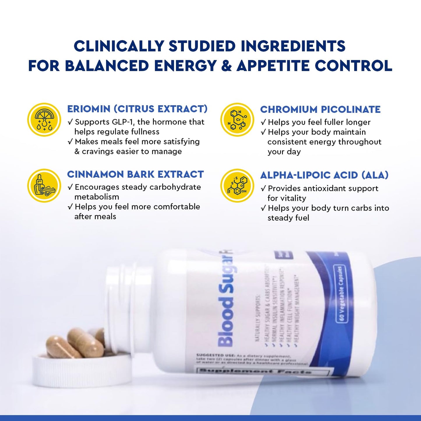 Health Focused JJ Smith Sugar Focus Glucose Support Complex for Cravings & Energy 60 Capsules