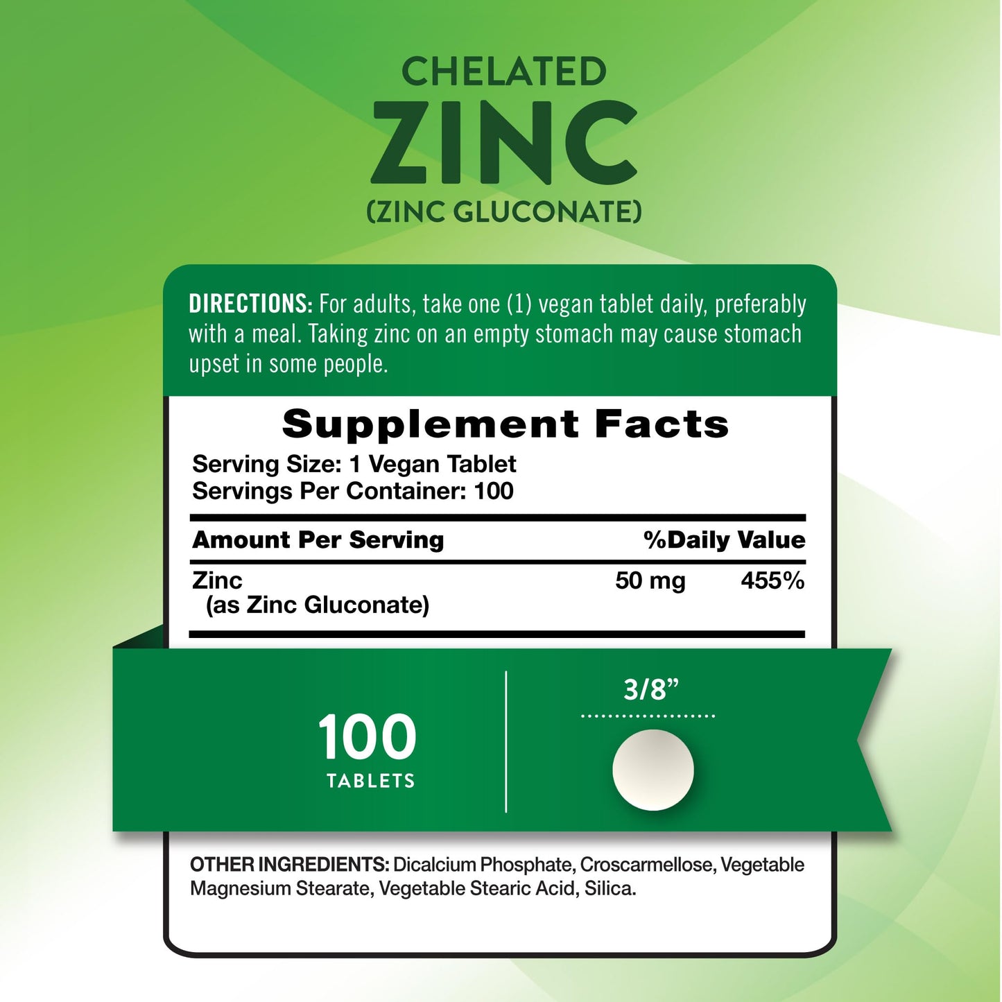 Nature's Truth Chelated Zinc 50 mg Tablet 100 Tablets