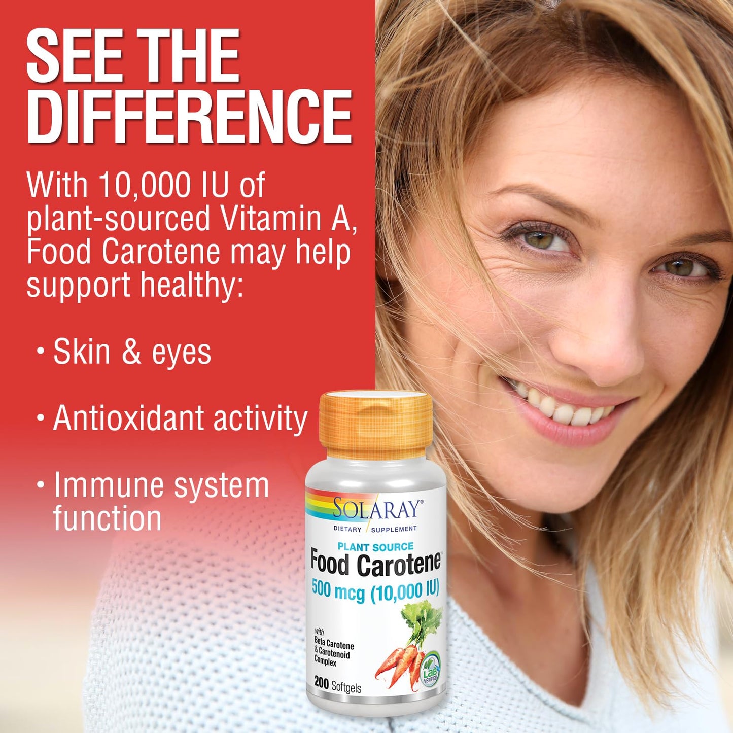 SOLARAY Food Carotene Vitamin A 10000 IU Softgels, 100 Count