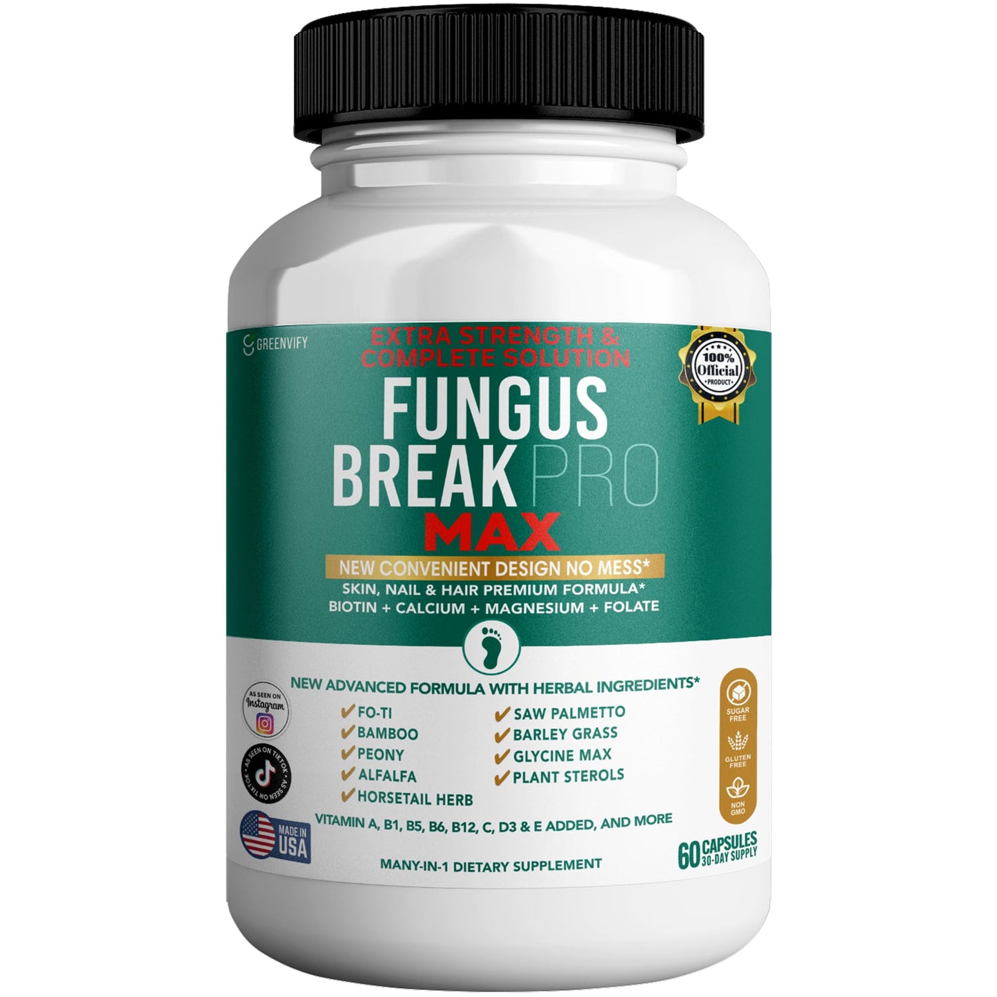 GREENVIFY Fungus Break Pro Max Nail & Hair Supplement Capsule, 60 Capsules