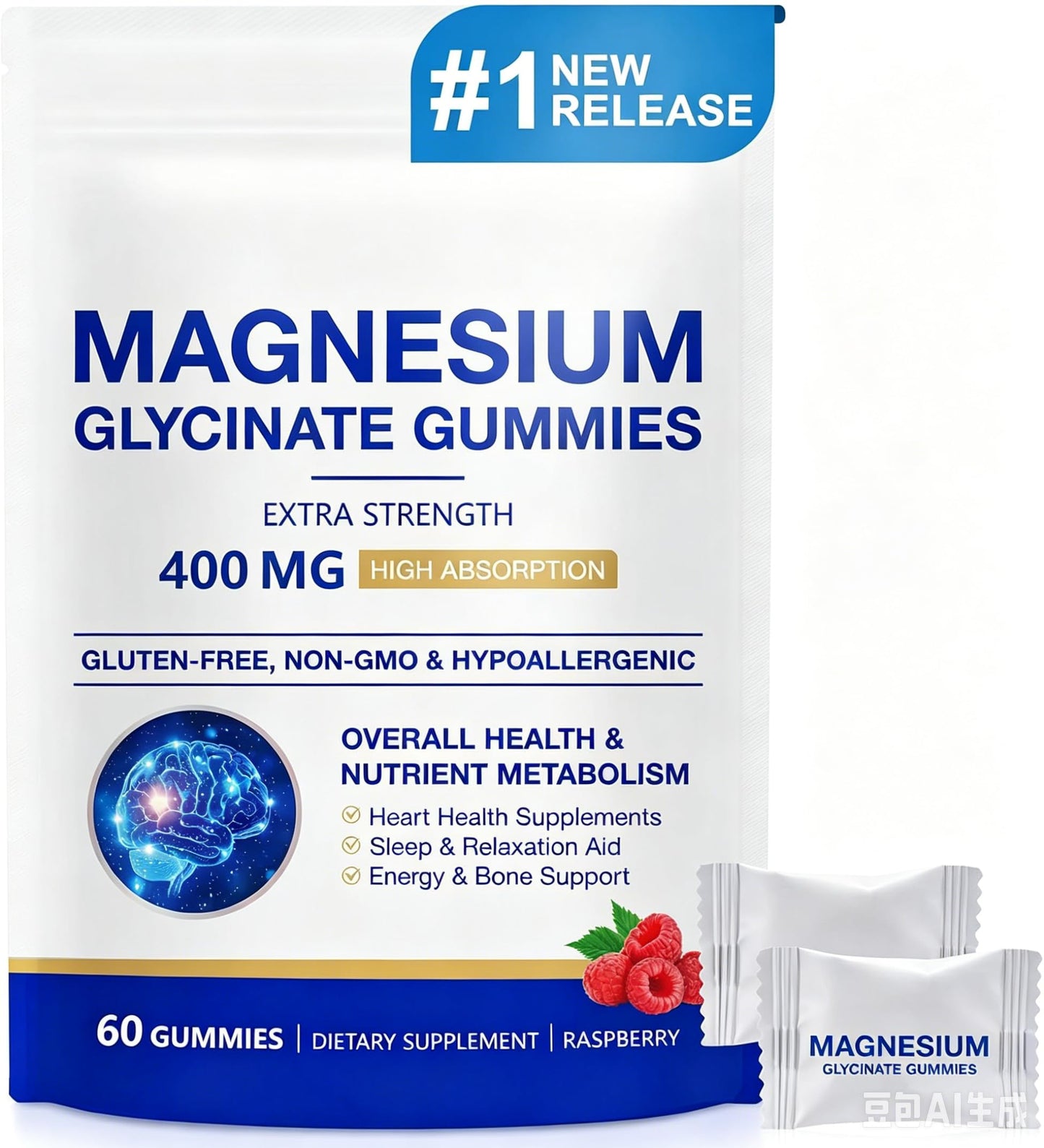 SOLEMEONY Magnesium Glycinate 400mg, 60 Gummies