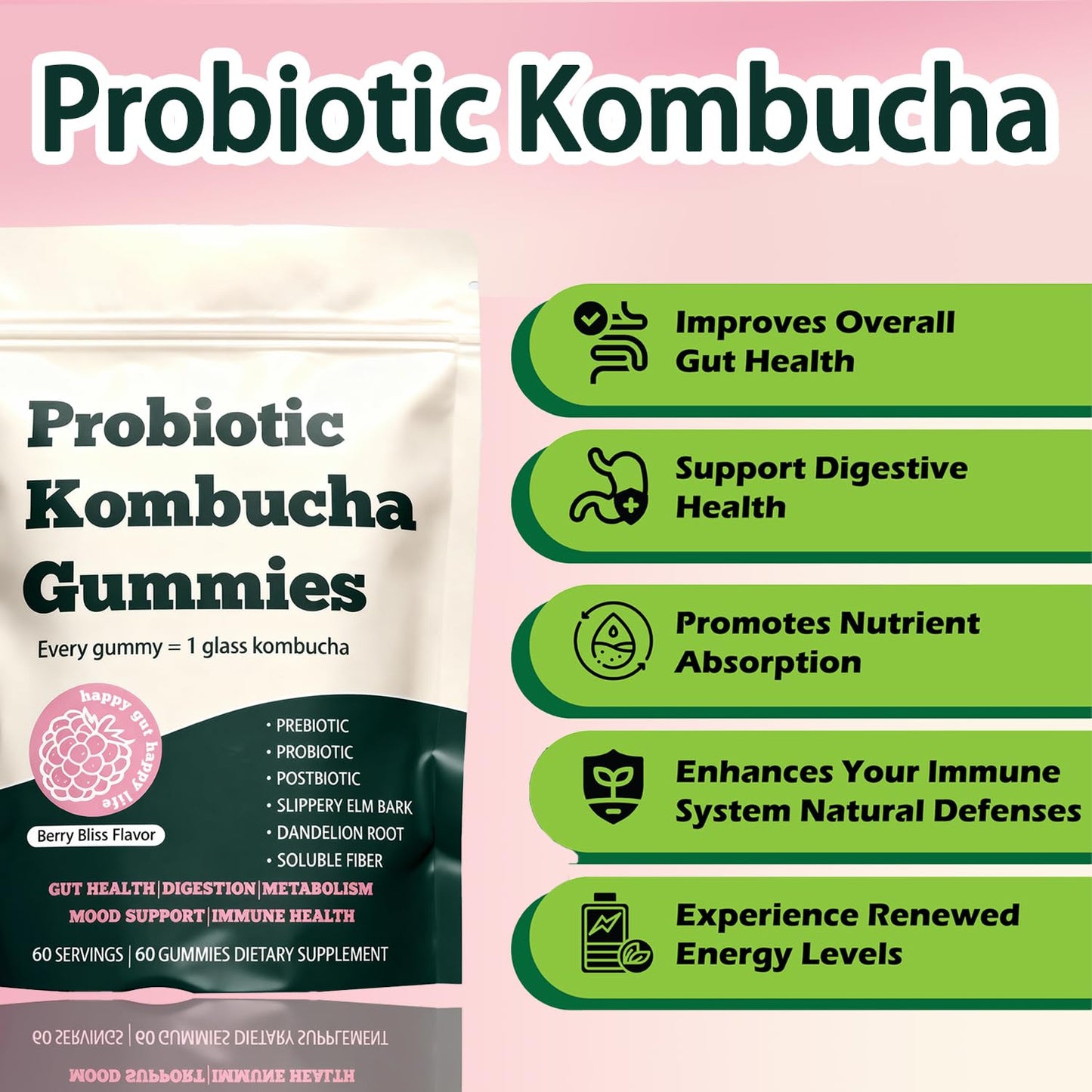 Voererh Jevawell Kombucha Gummies, 60 Gummies