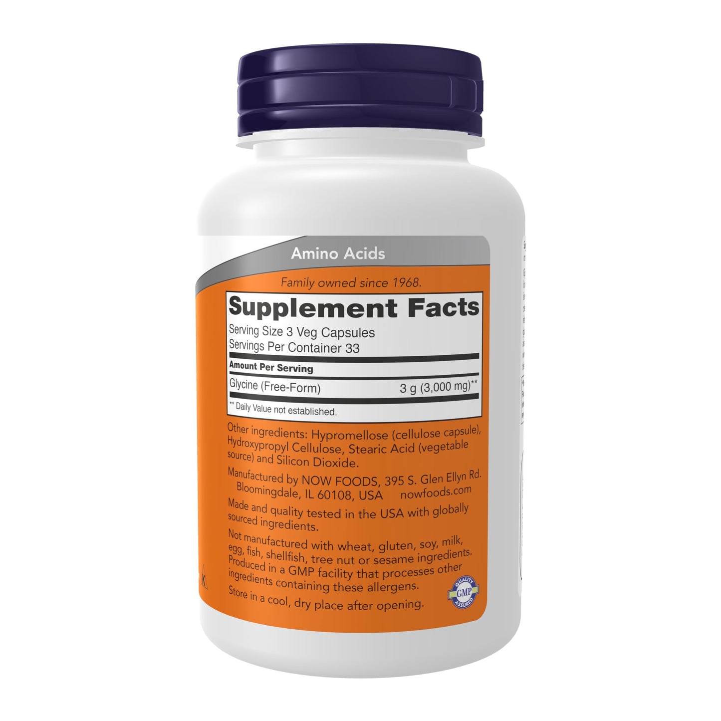 NOW Foods Glycine 1,000 mg Free-Form, Neurotransmitter Support* Capsule, 100 Veg Capsules