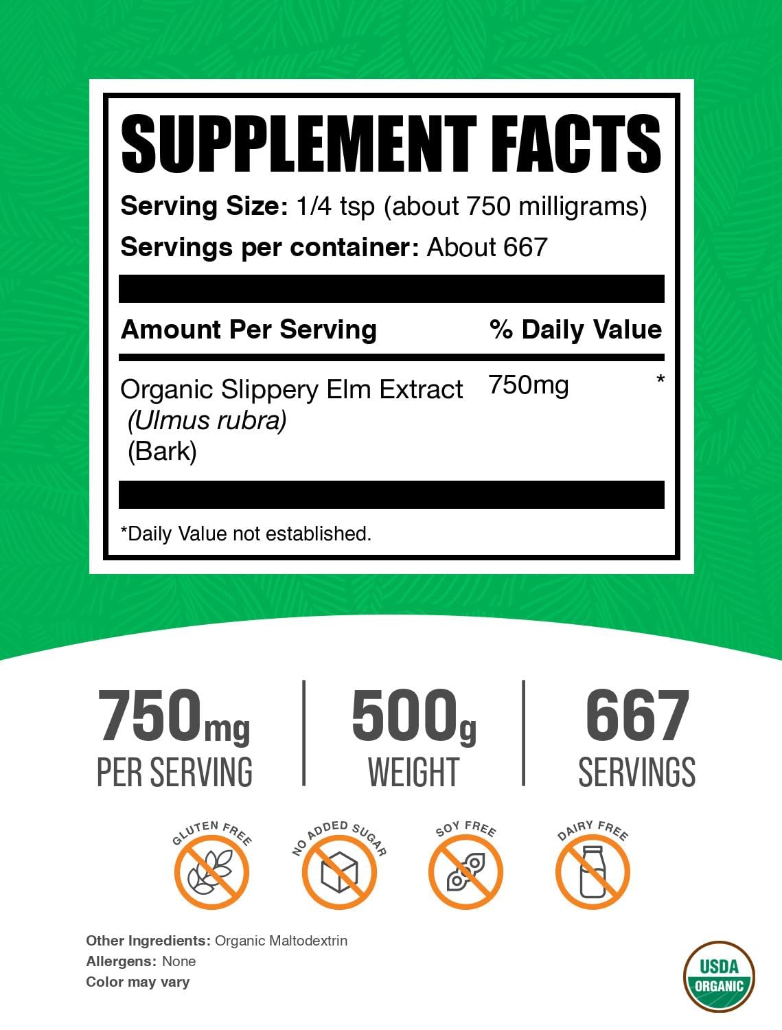 BulkSupplements Organic Slippery Elm Bark Extract Powder 17.6 oz