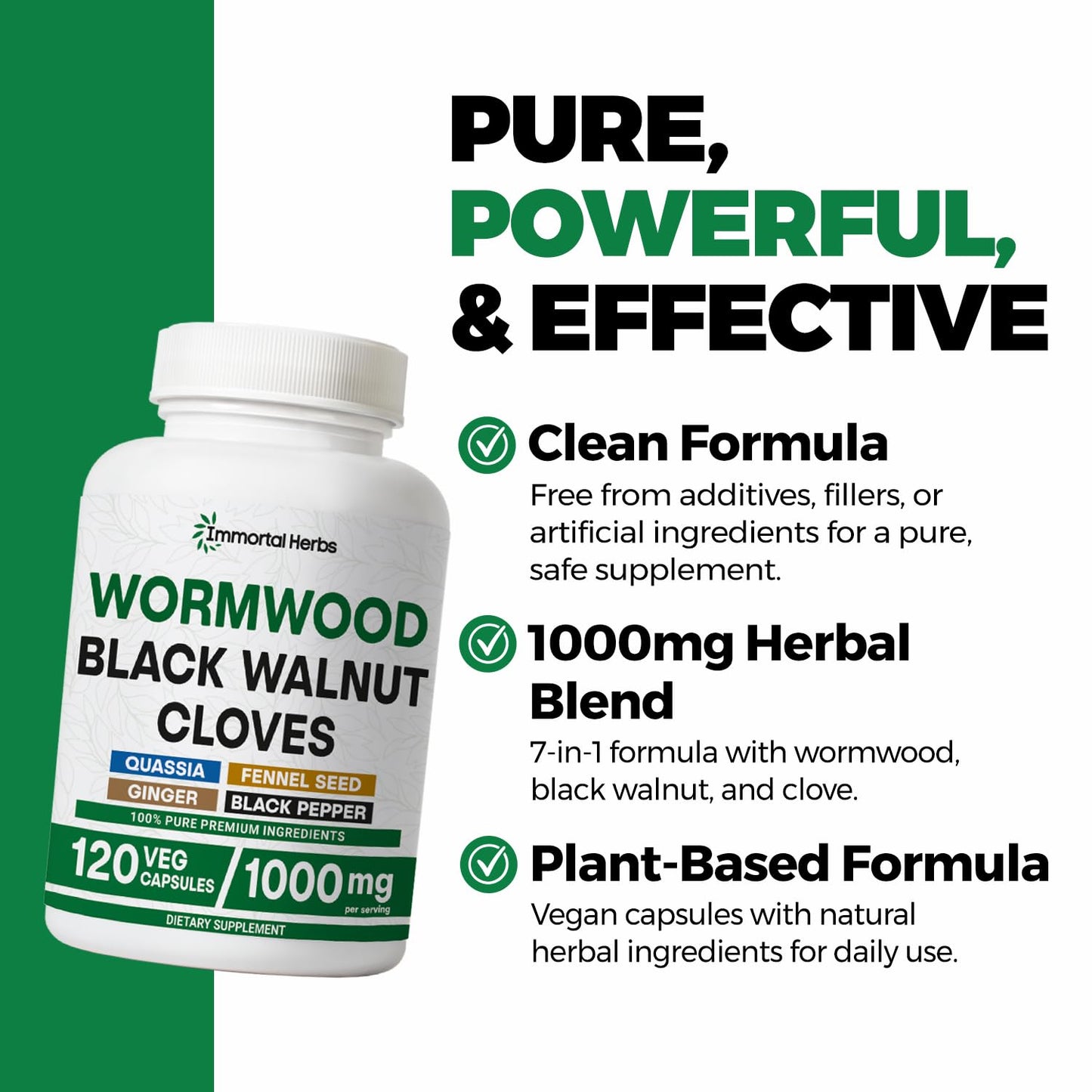 Immortal Herbs Wormwood Black Walnut Clove Cleanse Extract 7-in-1 Complex Capsule, 120 Count