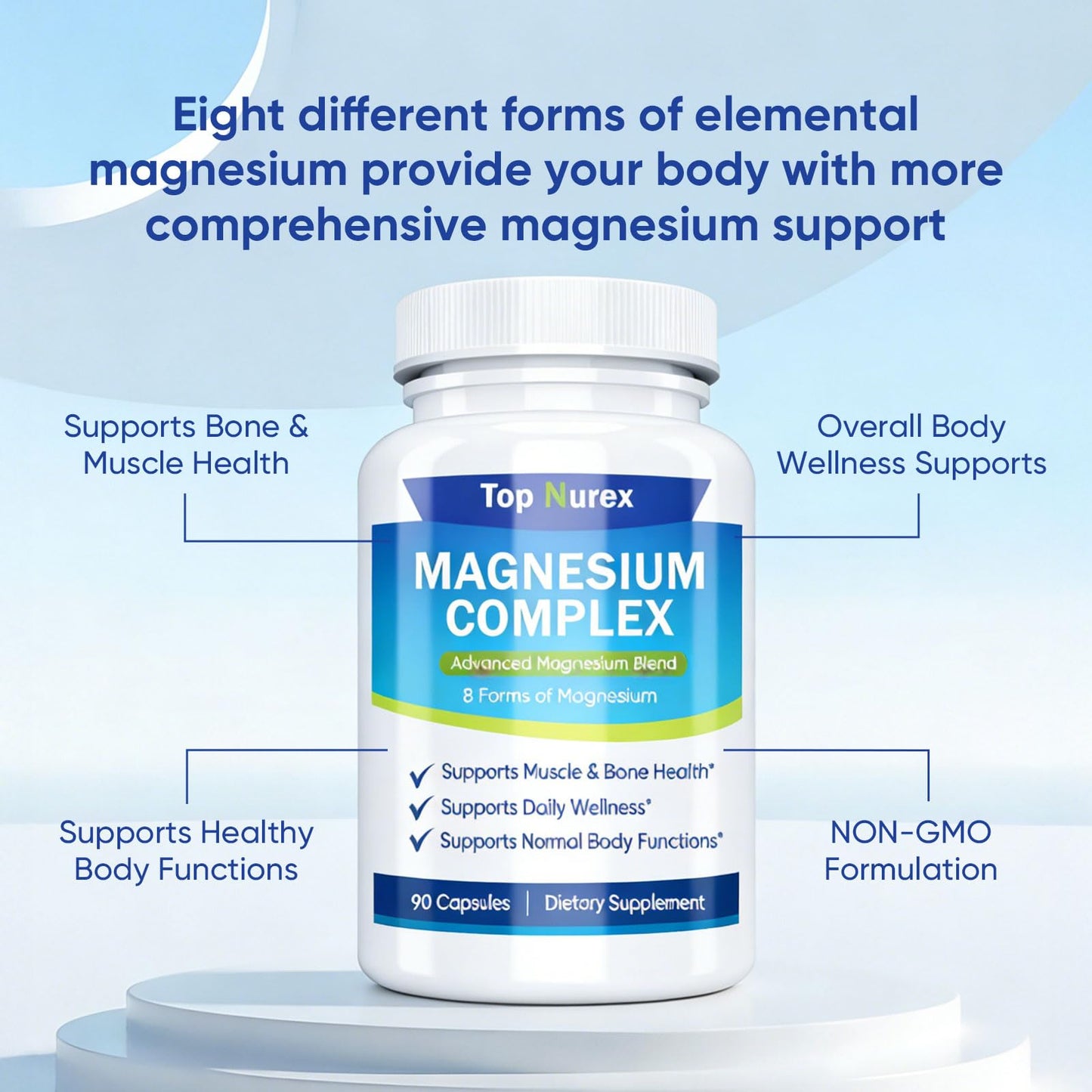 Kunnozz Nurex Magnesium Complex 1000 mg, 8-Source Magnesium Blend with Glycinate, Citrate, Malate & Taurate Capsules, 90 Capsules