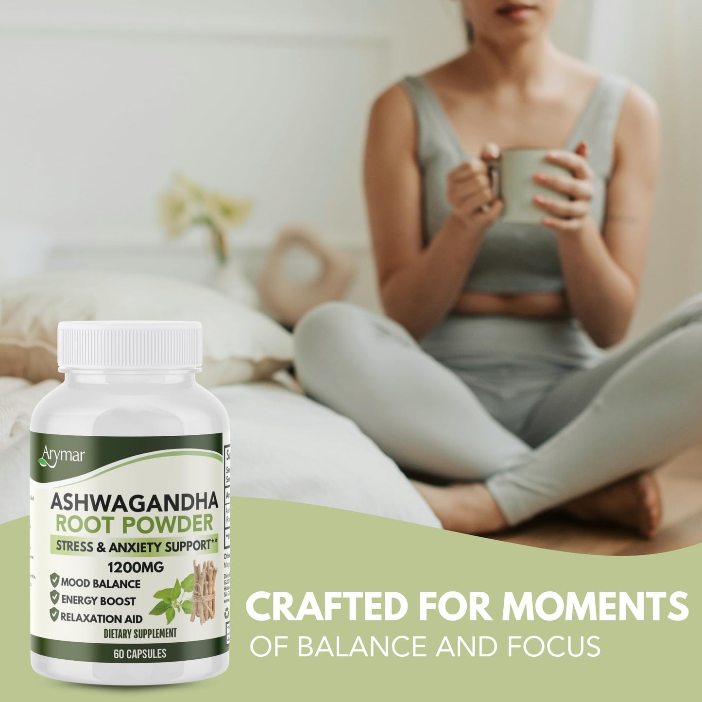 Arymar Ashwagandha Root Powder Capsules, 60 Capsules