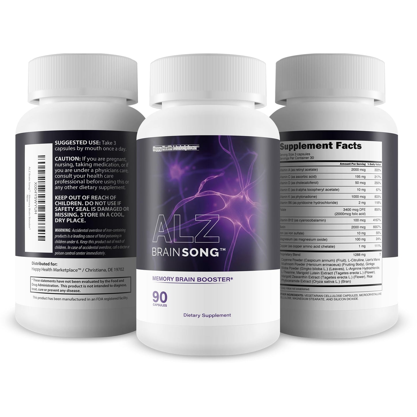 Happy Health Marketplace Brain Song Focus Memory Capsule 90 Count
