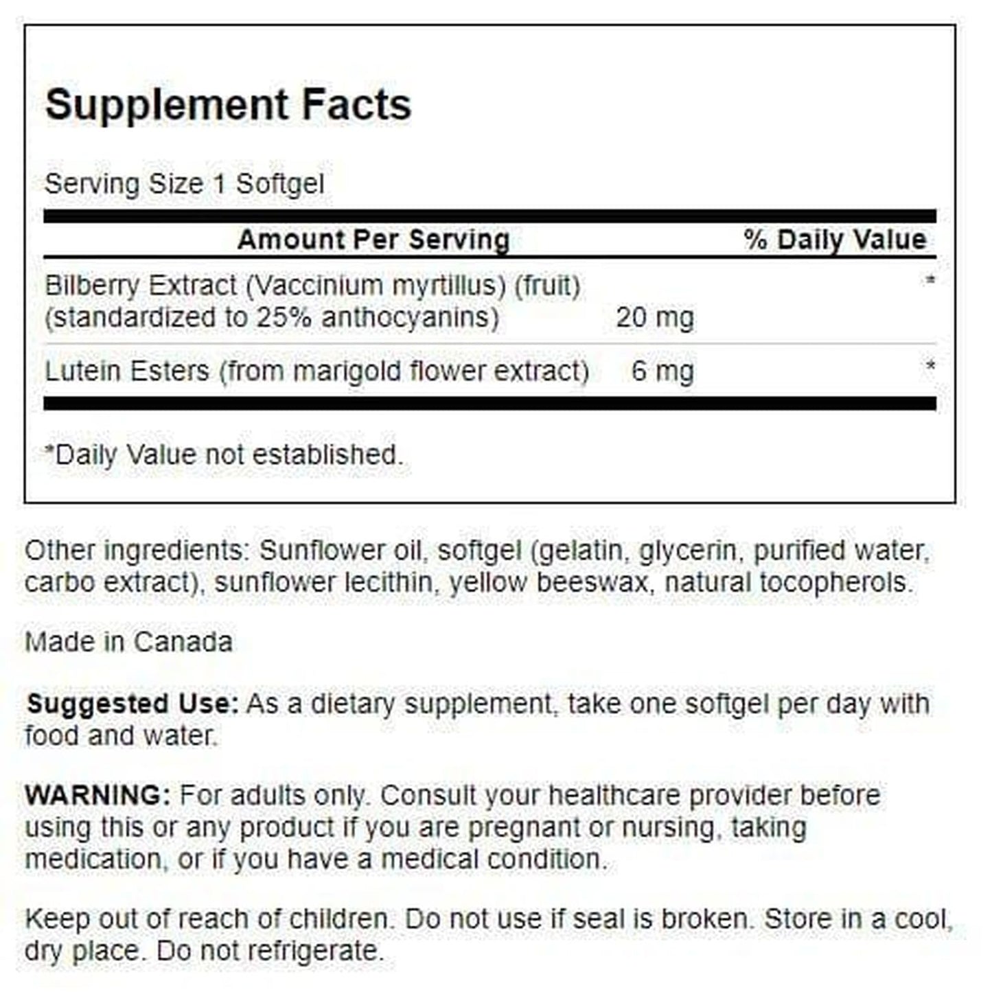 Swanson Lutein & Bilberry Softgels 120