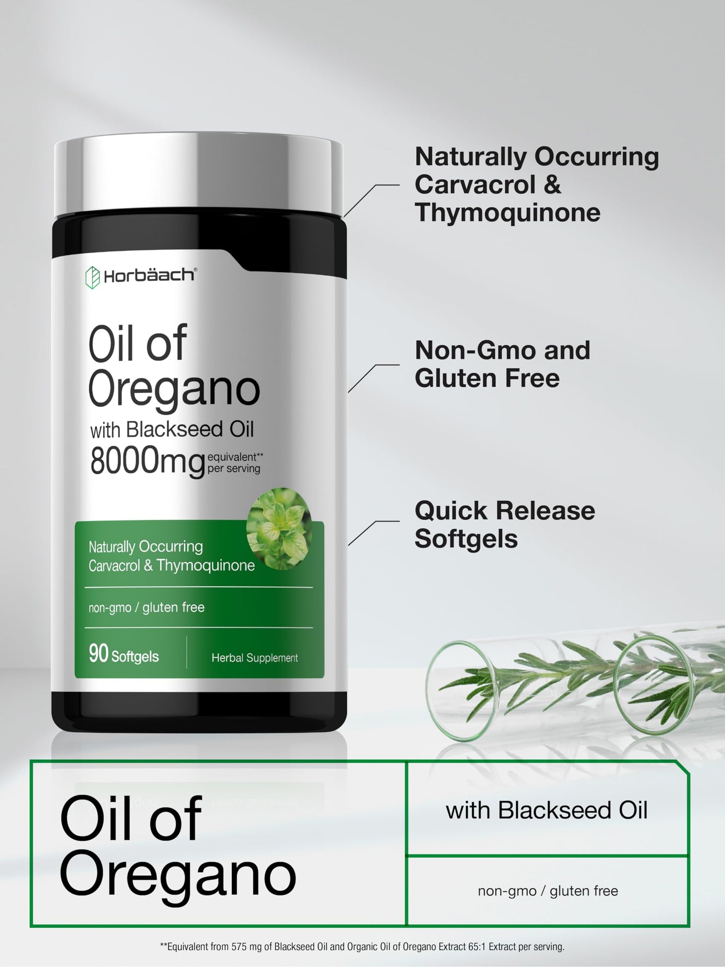 Horbäach Oil of Oregano with Blackseed Oil Softgels, 90 Count