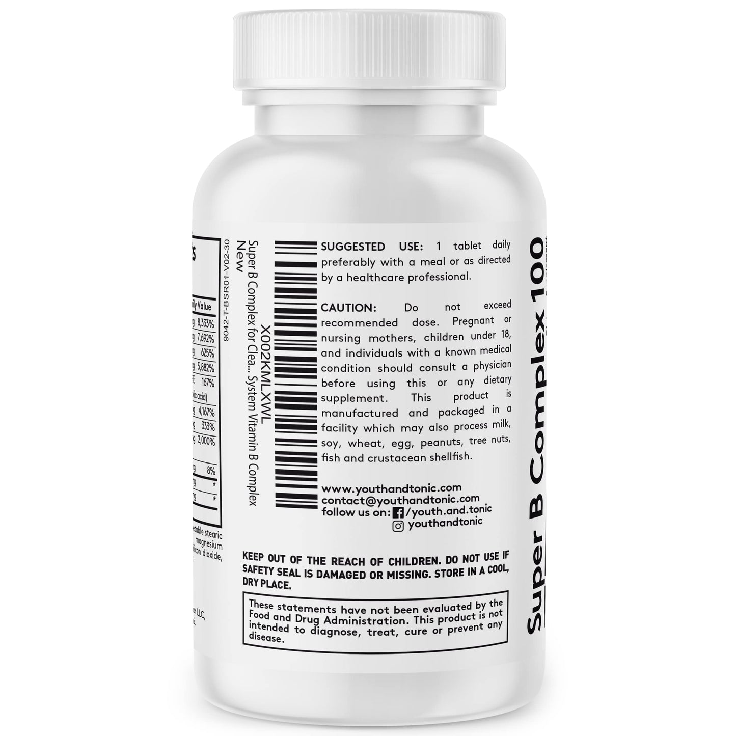 Youth & Tonic Super B Complex B-100 with Choline, Inositol & PABA Tablet 30 Count