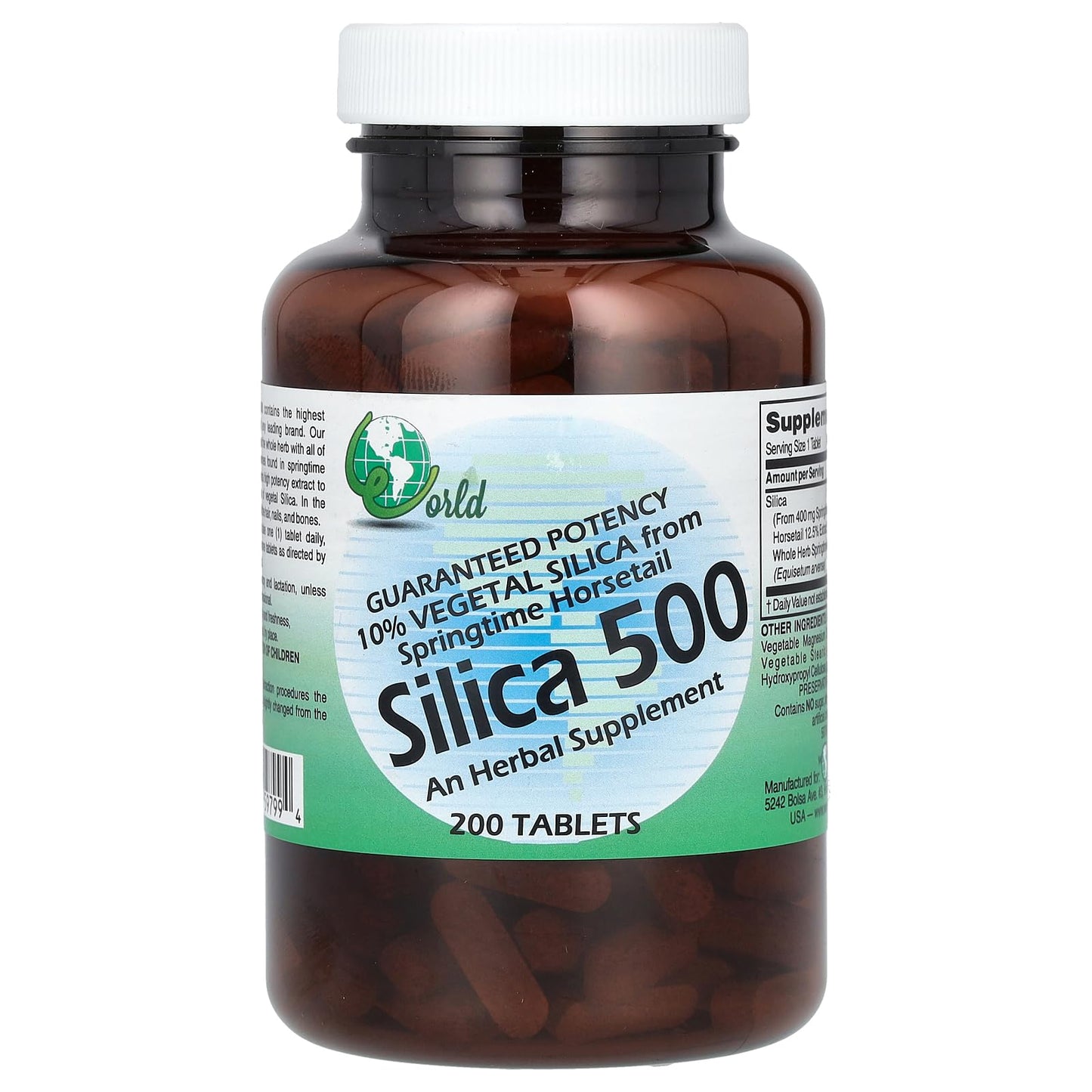 World Organic Silica 500mg Tablets, 200 Count