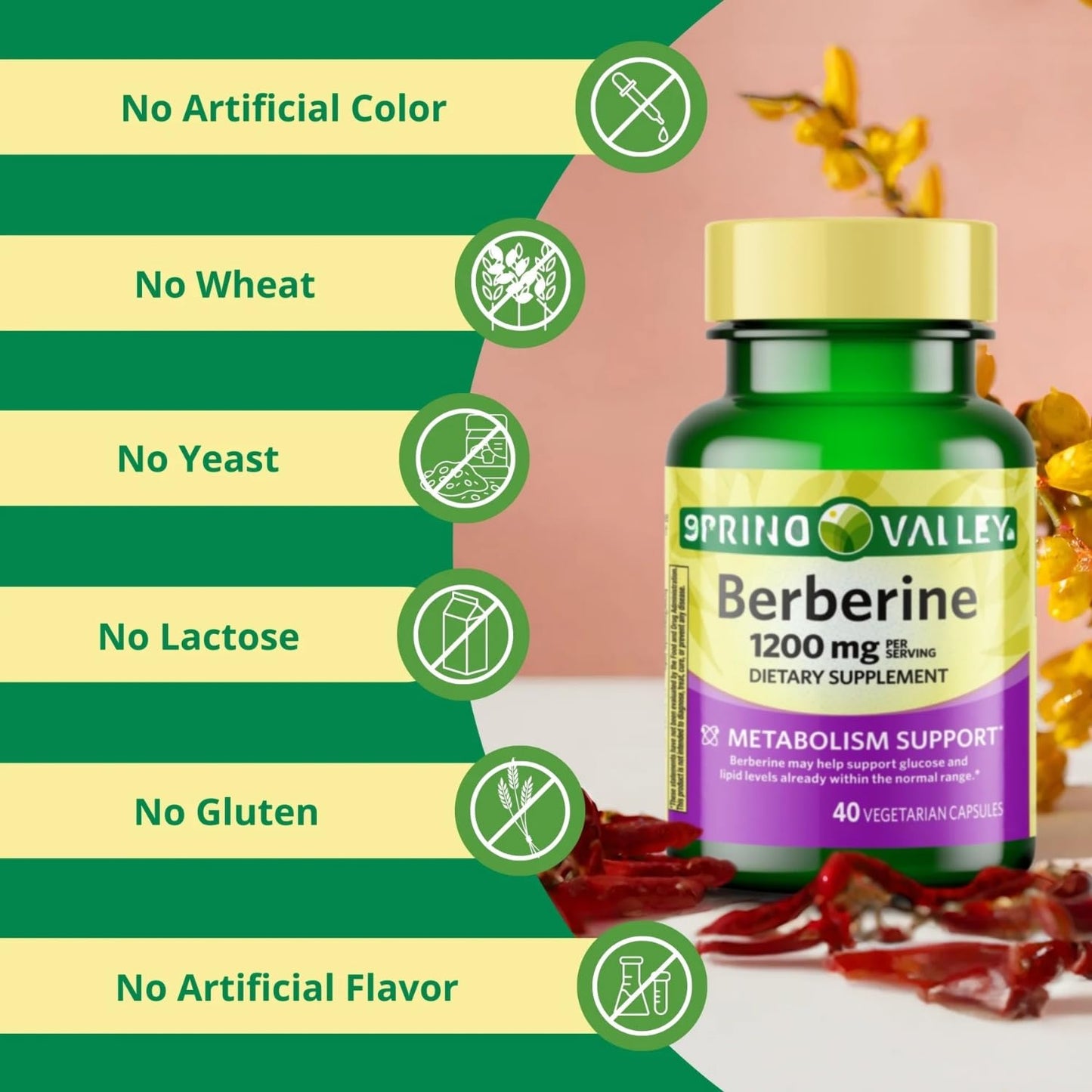 Generic 1200mg Berberine Herbal Supplement Vegetarian Capsules, 40 Count
