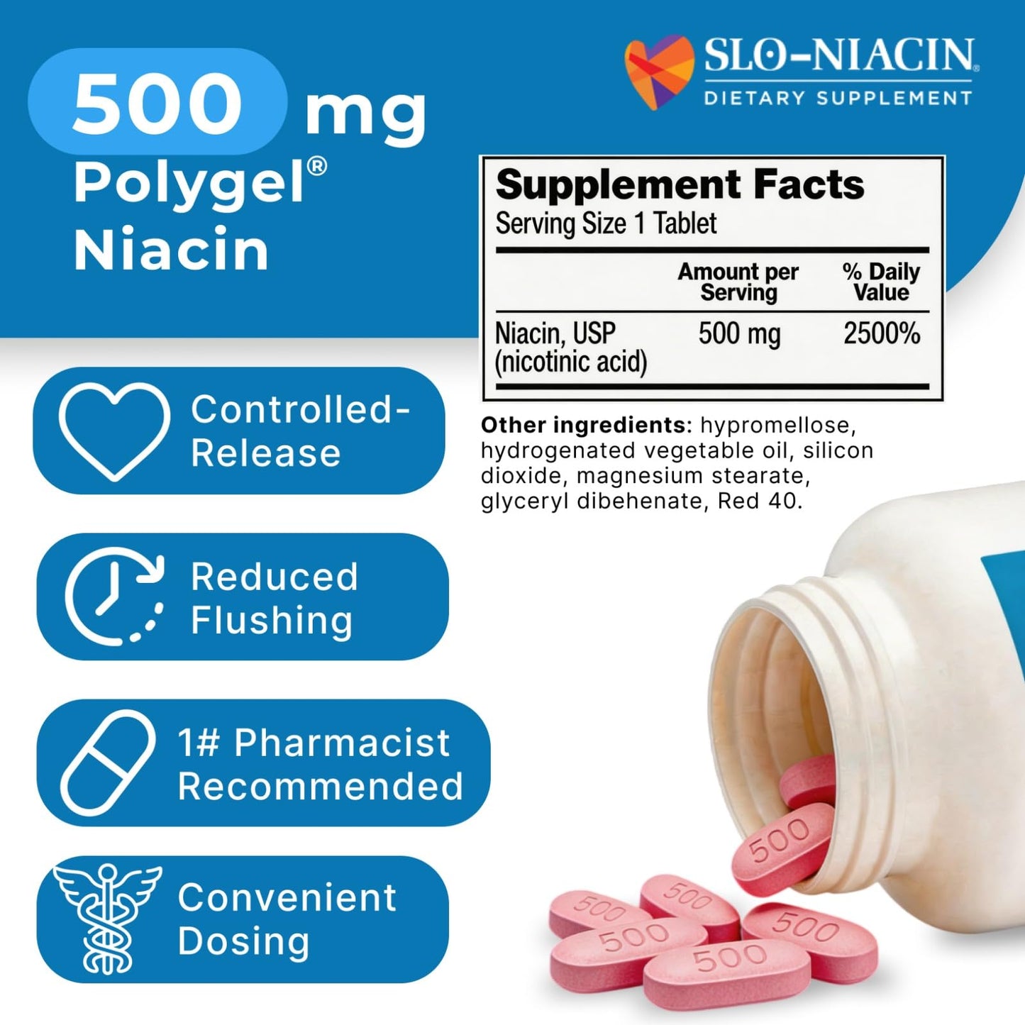 Slo-Niacin 500 mg Tablets, 200 Tablets