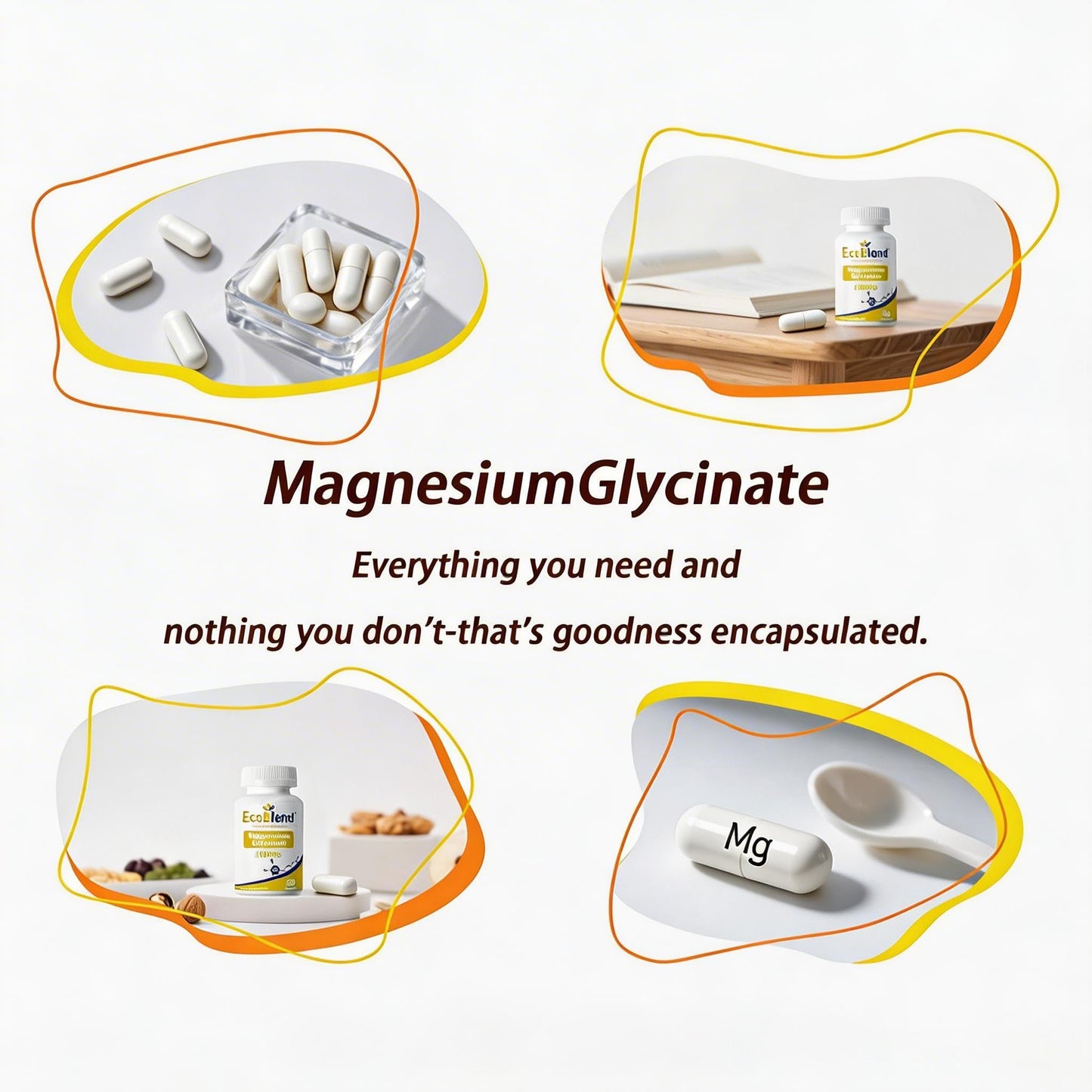 EcoBlend Magnesium Glycinate 100mg - High Absorption Capsules, 90 Count