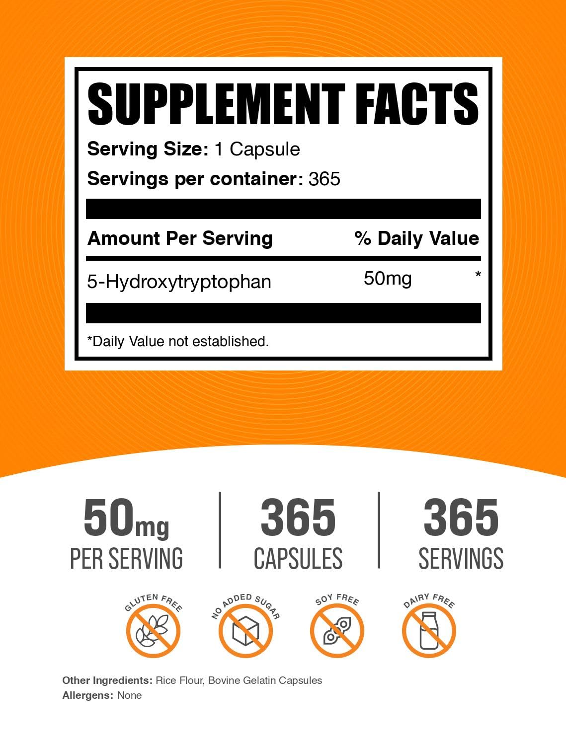 BulkSupplements 5-HTP Capsules, 365 Capsules