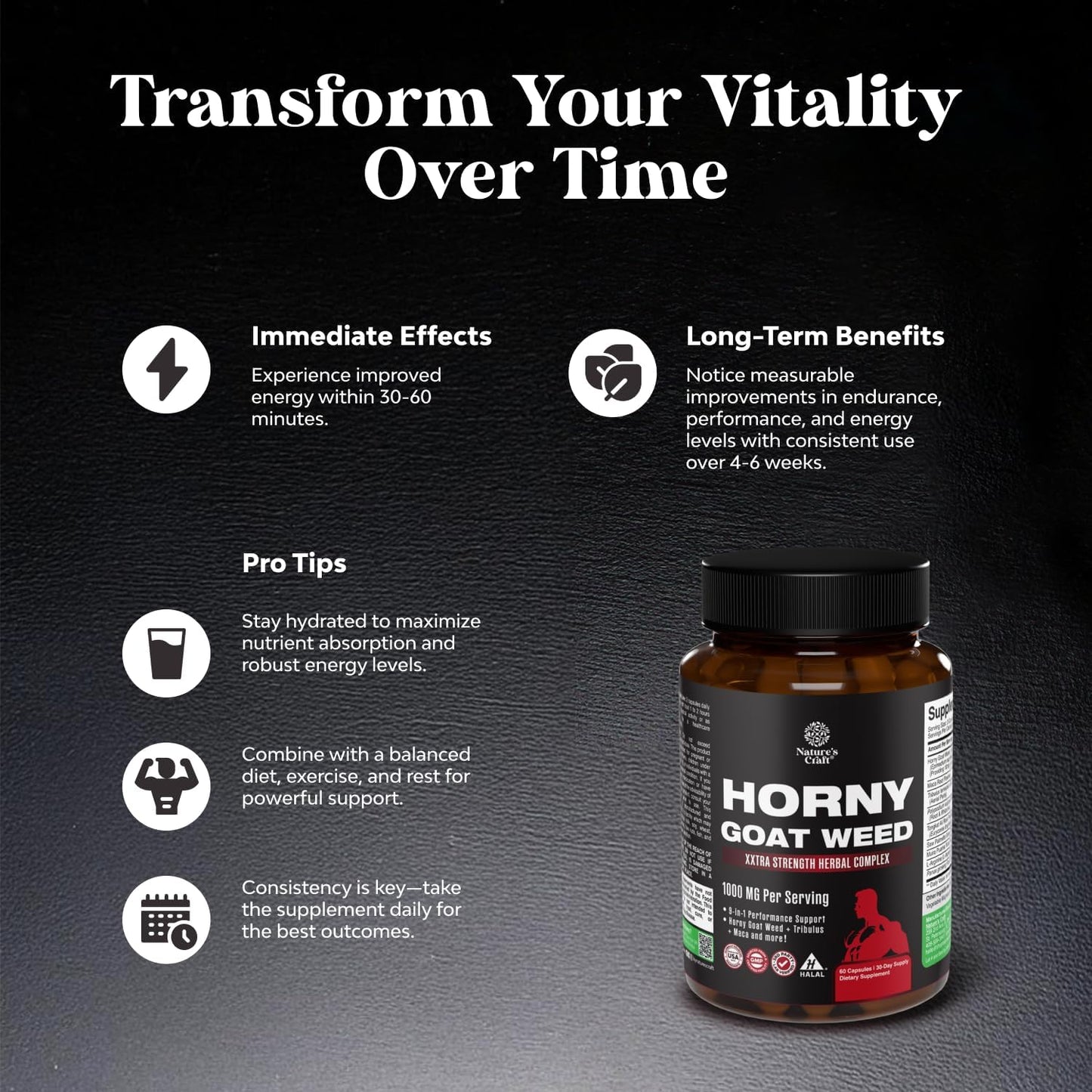 Natures Craft Horny Goat Weed for Men Capsules, 60 Count