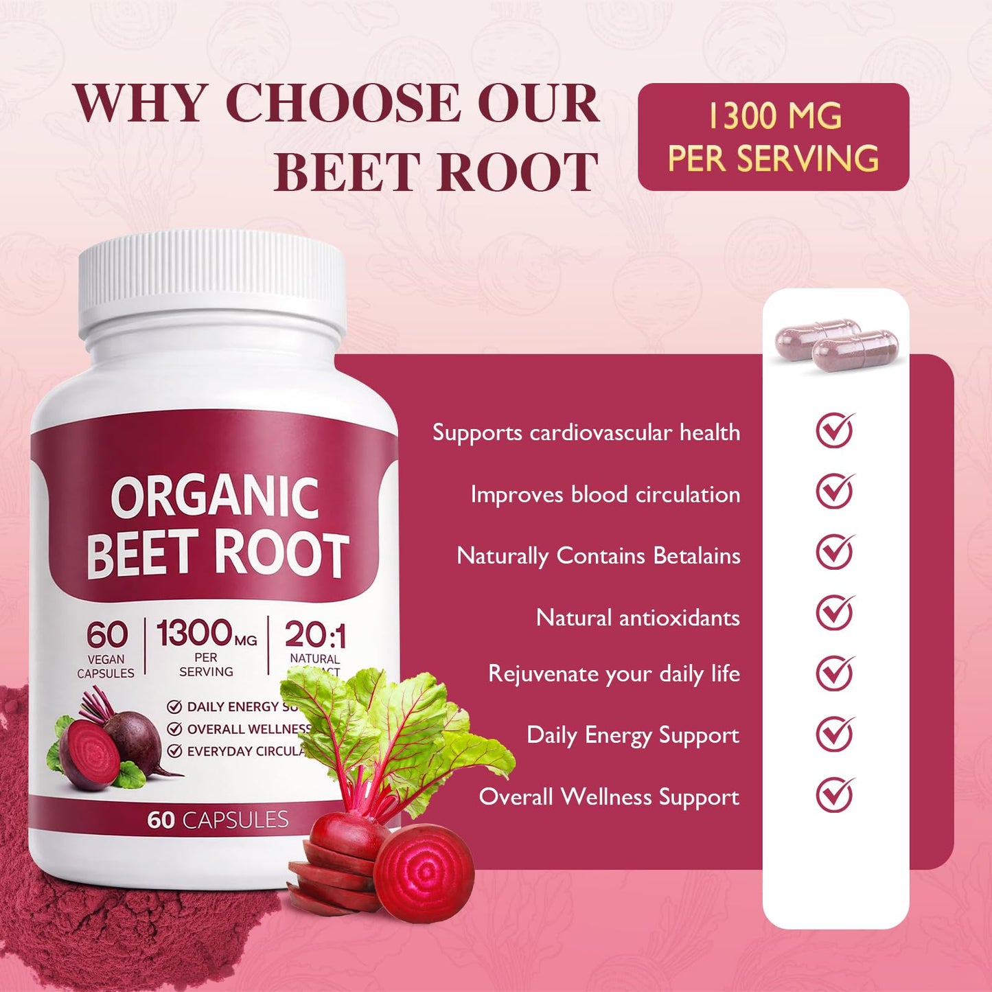 HENGRUNXIN Beet Root Capsules, 1 Count