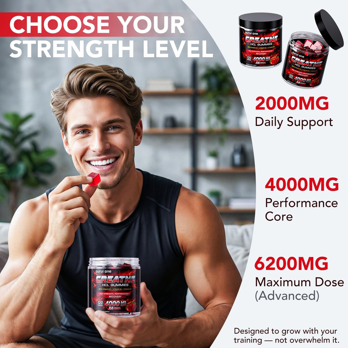 Ourui One Creatine HCl Gummies 4000mg per Serving, 120 Gummies