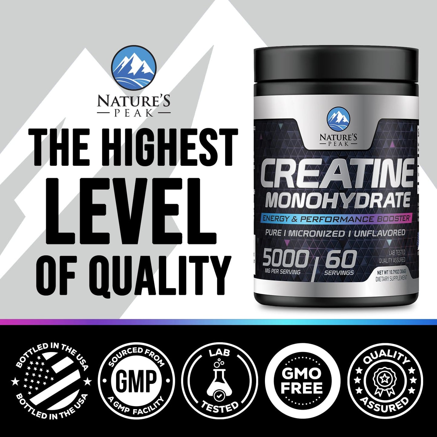 Nature's Peak Creatine Monohydrate 5000mg Per Serving Powder, 10.6 oz