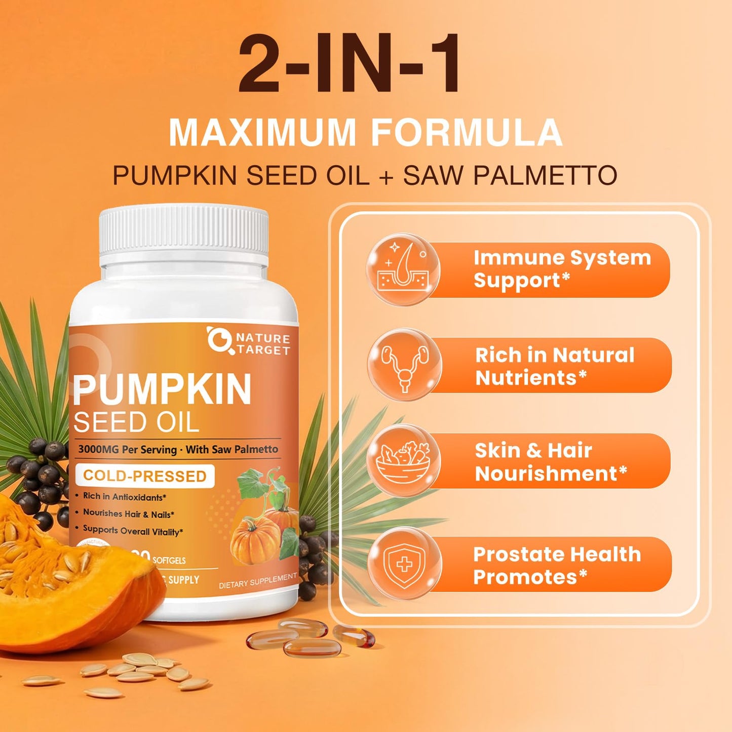 Nature Target Pumpkin Seed Oil with Saw Palmetto 3000mg 117 Count Capsule