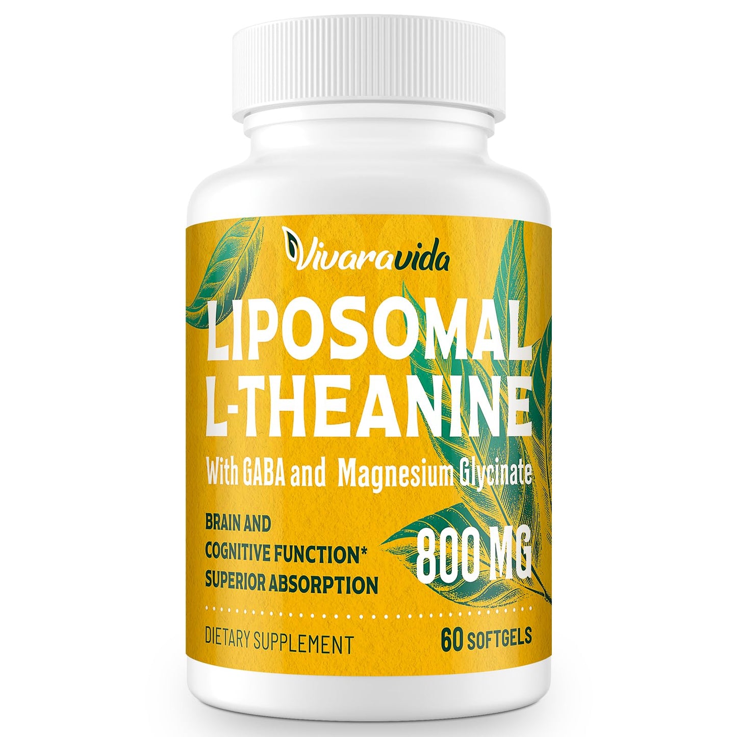 Vivaravida L-Theanine 800mg Supplement with GABA and Magnesium Glycinate Softgels 60 Count