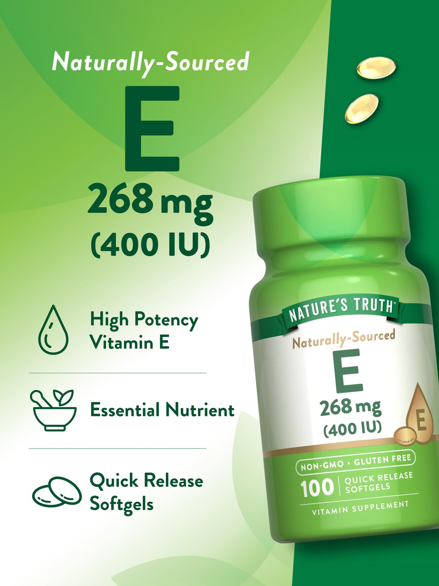 Nature's Truth Vitamin E 400 IU Softgels, 100 Count